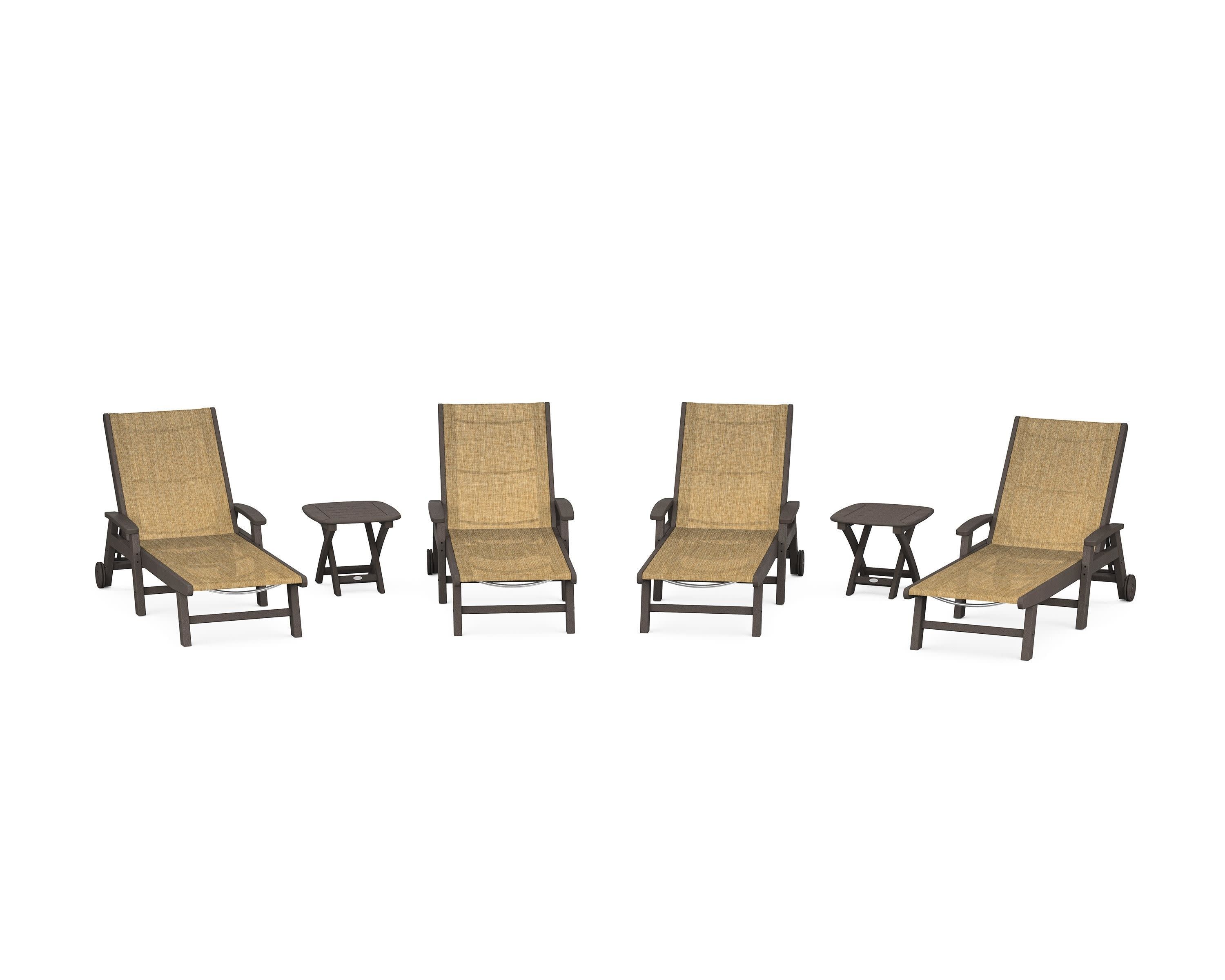 Coastal Chaise 6-Piece Set with Wheels in Vintage Coffee / Burlap Sling