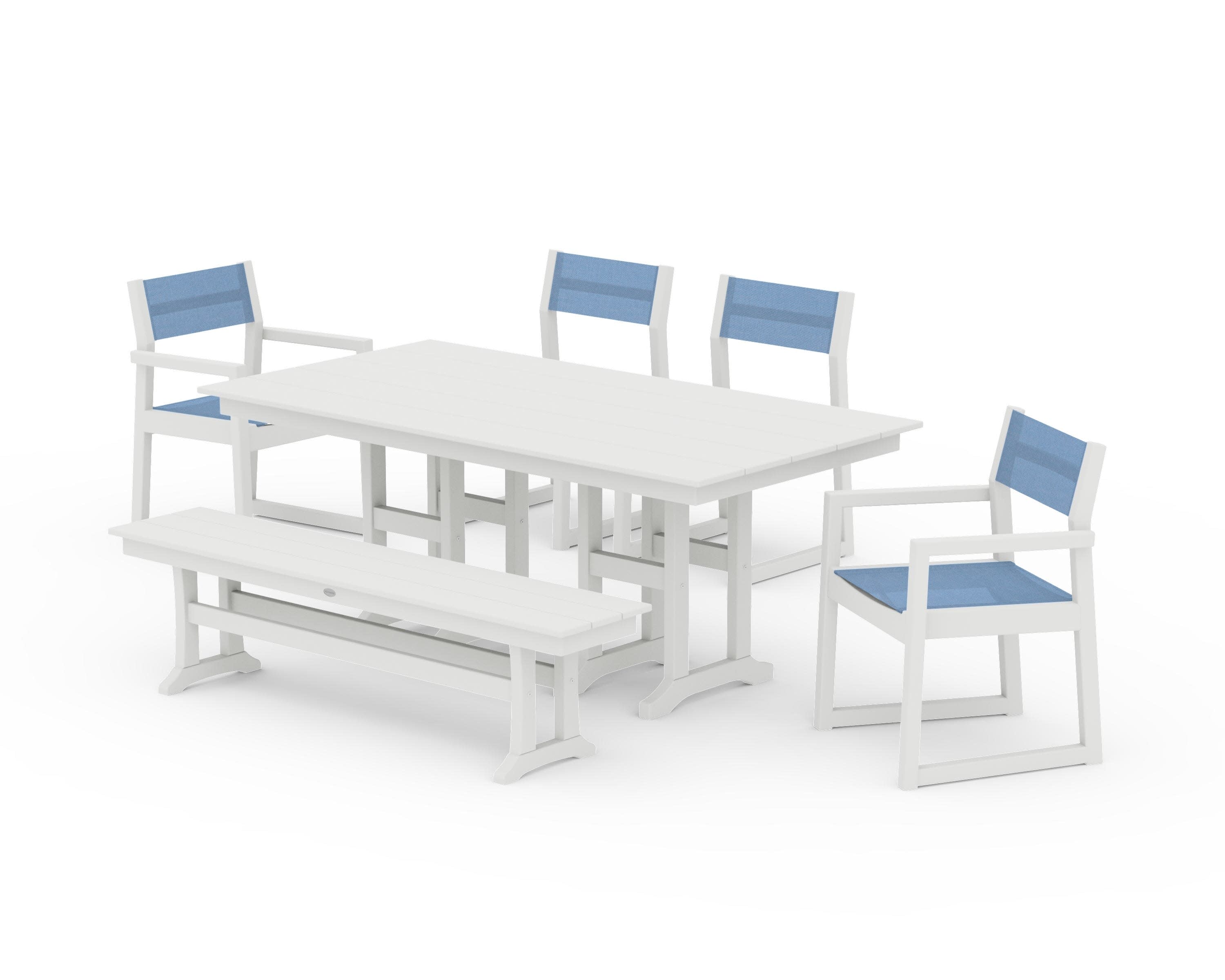EDGE Sling 6-Piece Farmhouse Dining Set in Vintage White / Poolside Sling