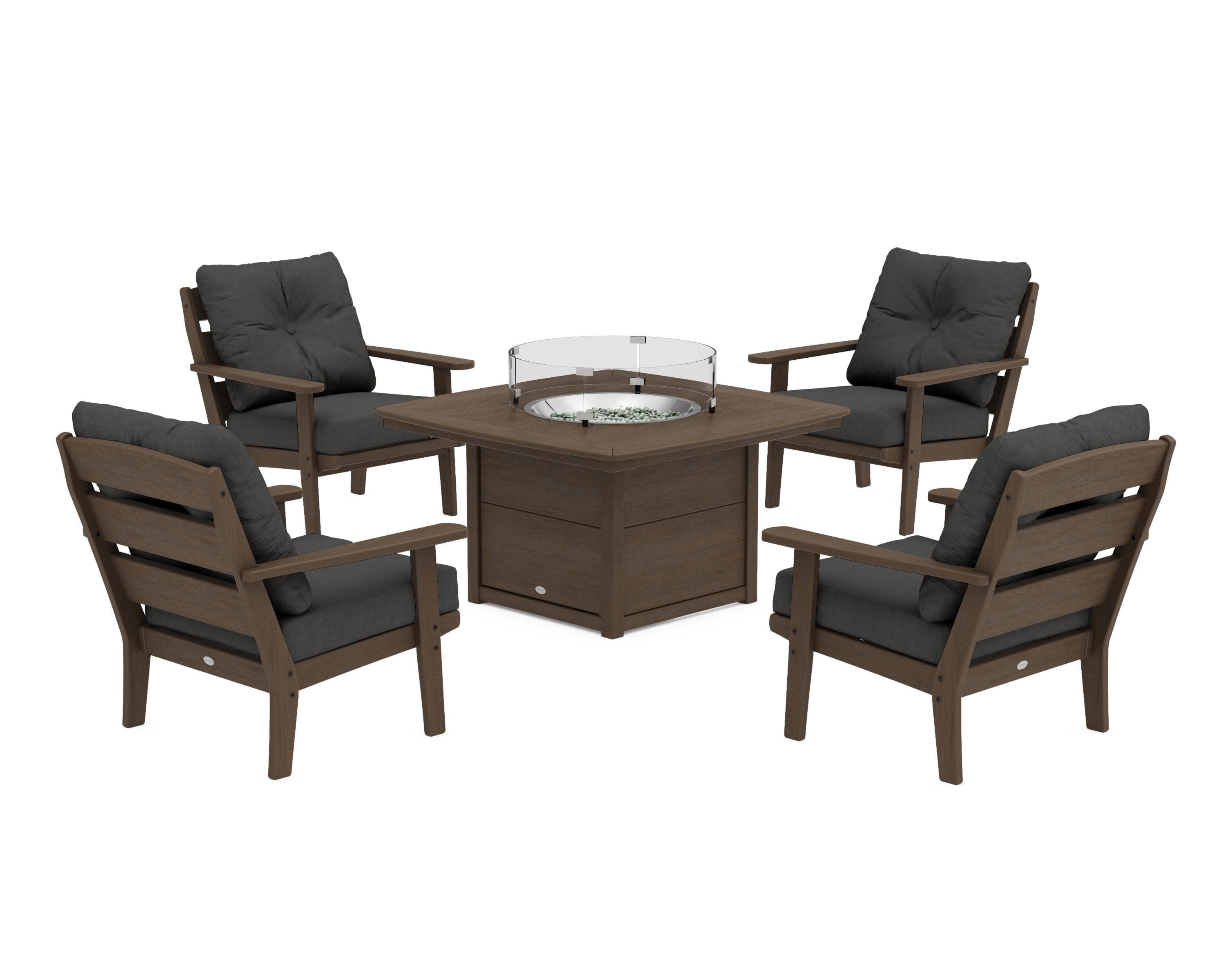 Lakeside 5-Piece Deep Seating Set with Nautical Fire Pit Table in Kona / Spectrum Carbon