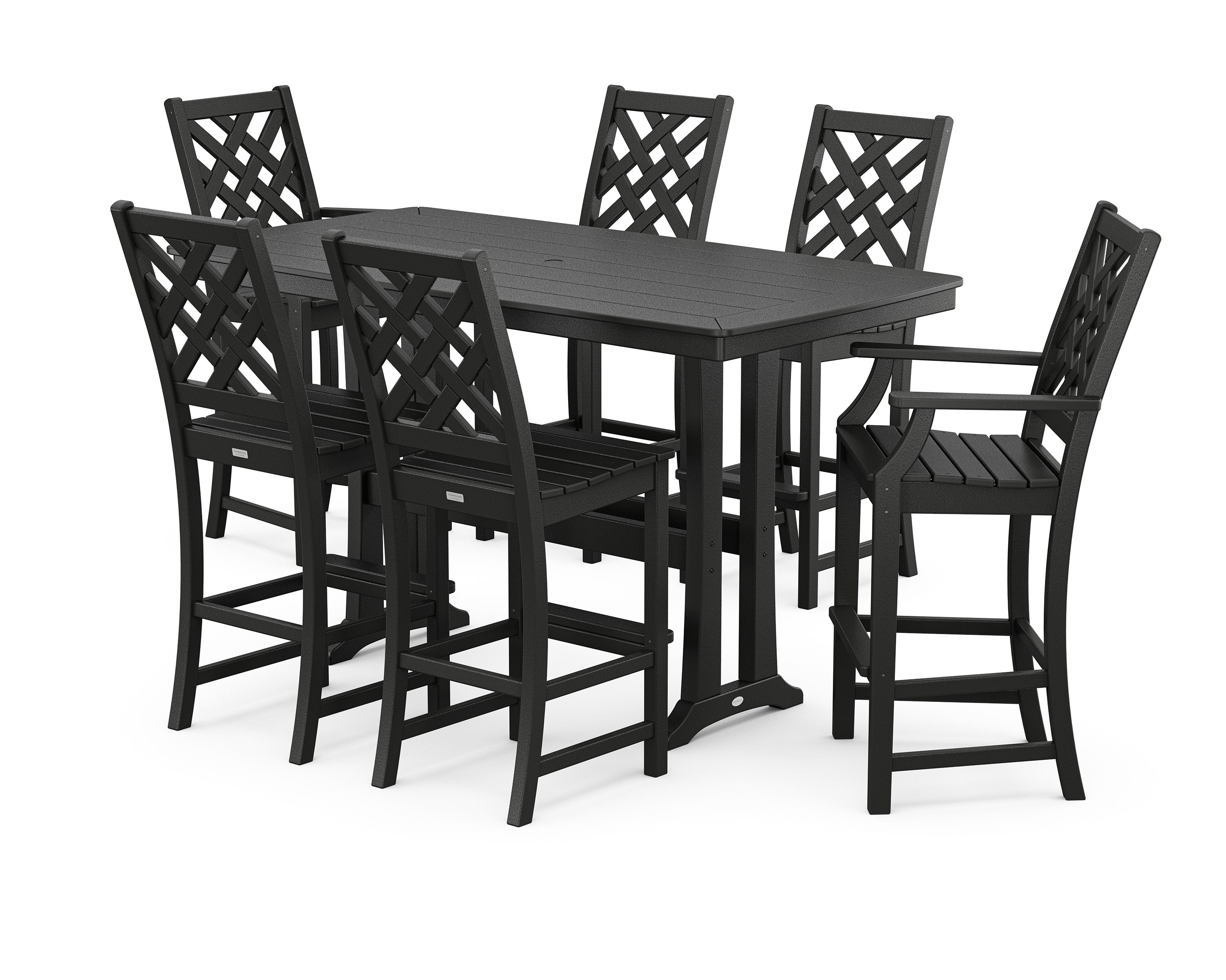 Wovendale 7-Piece Bar Set with Trestle Legs in Black