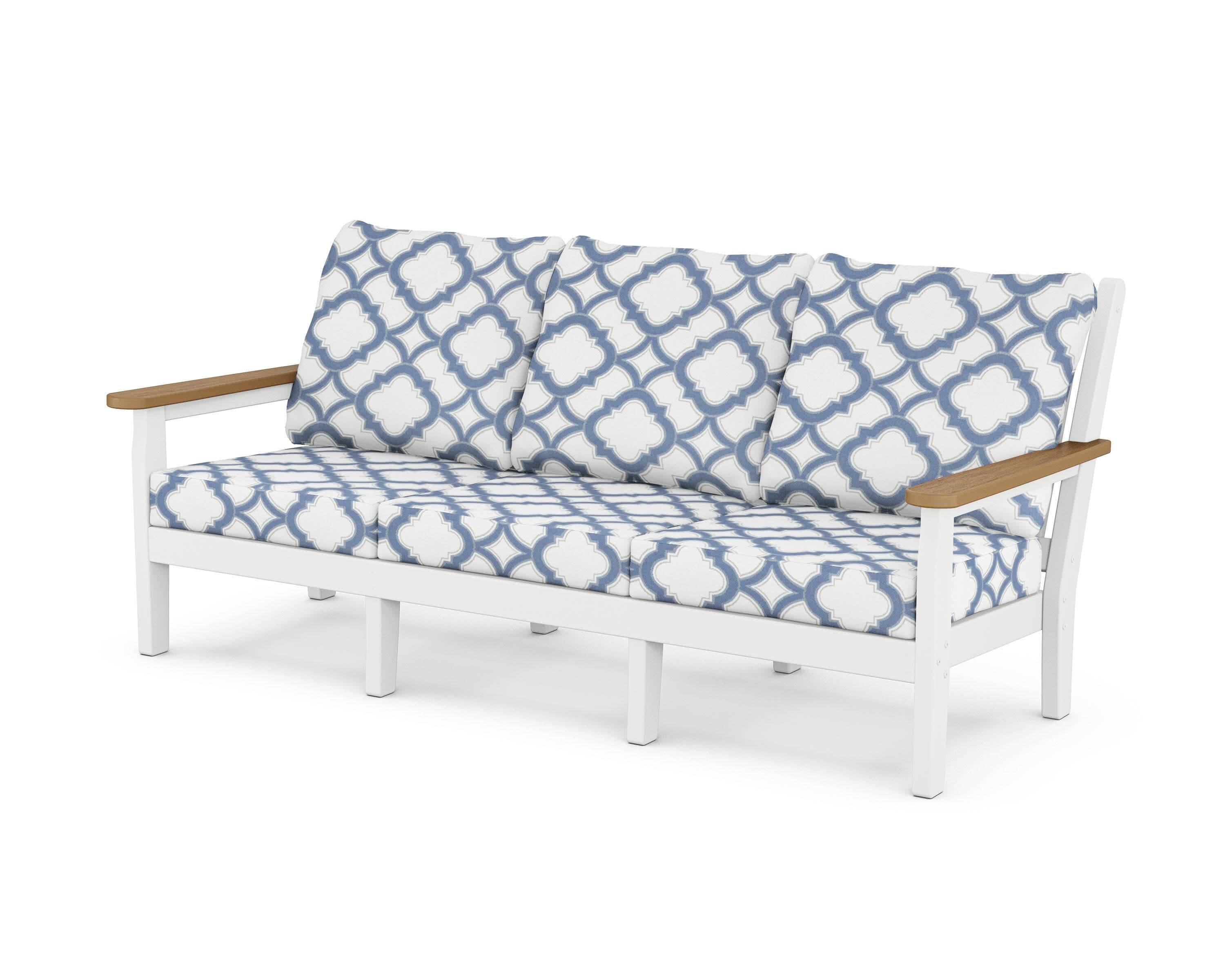 Chippendale Deep Seating Sofa in White / Natural / Trellis Sky Blue