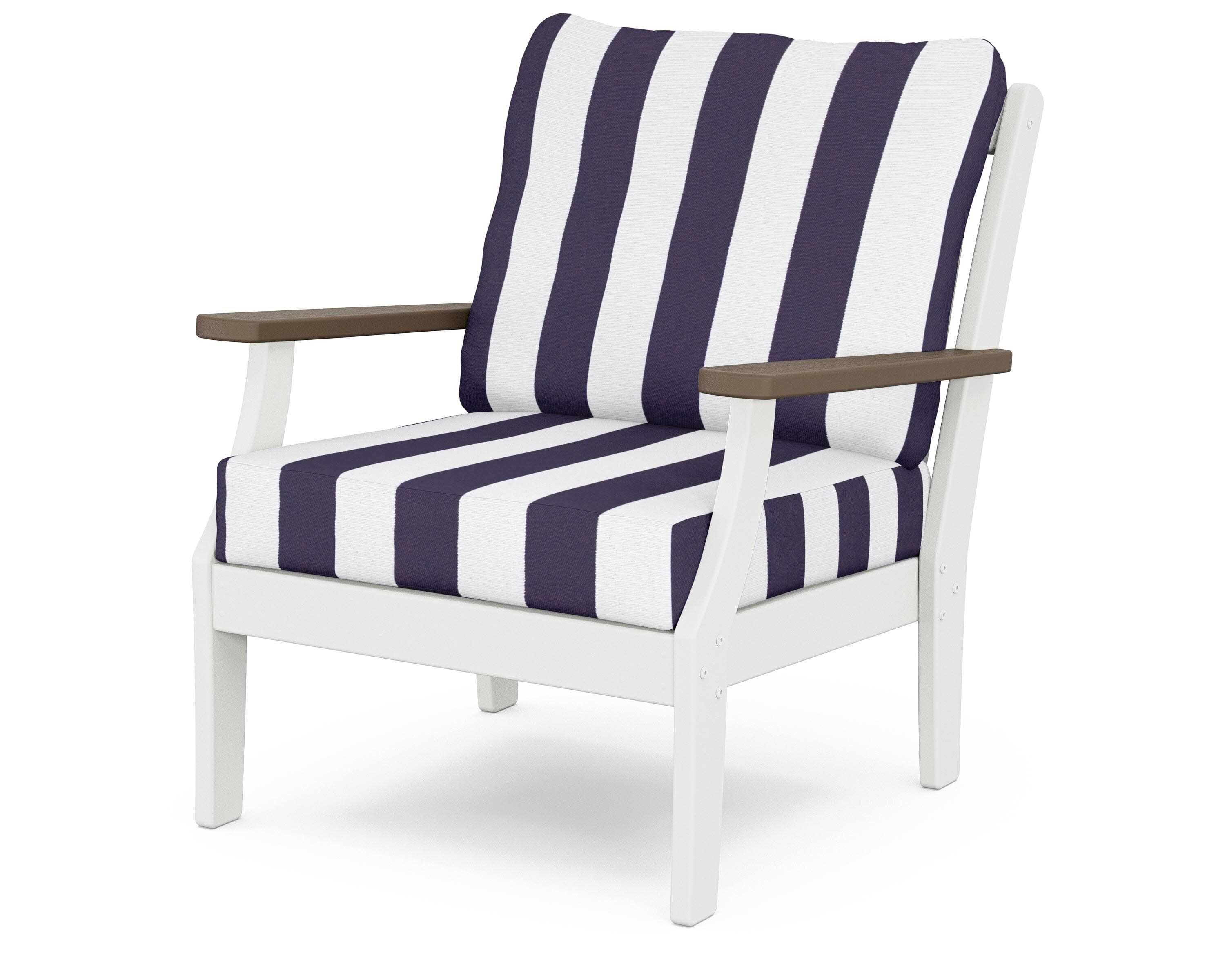 Braxton Deep Seating Chair in White / Kona / Cabana Stripe Navy