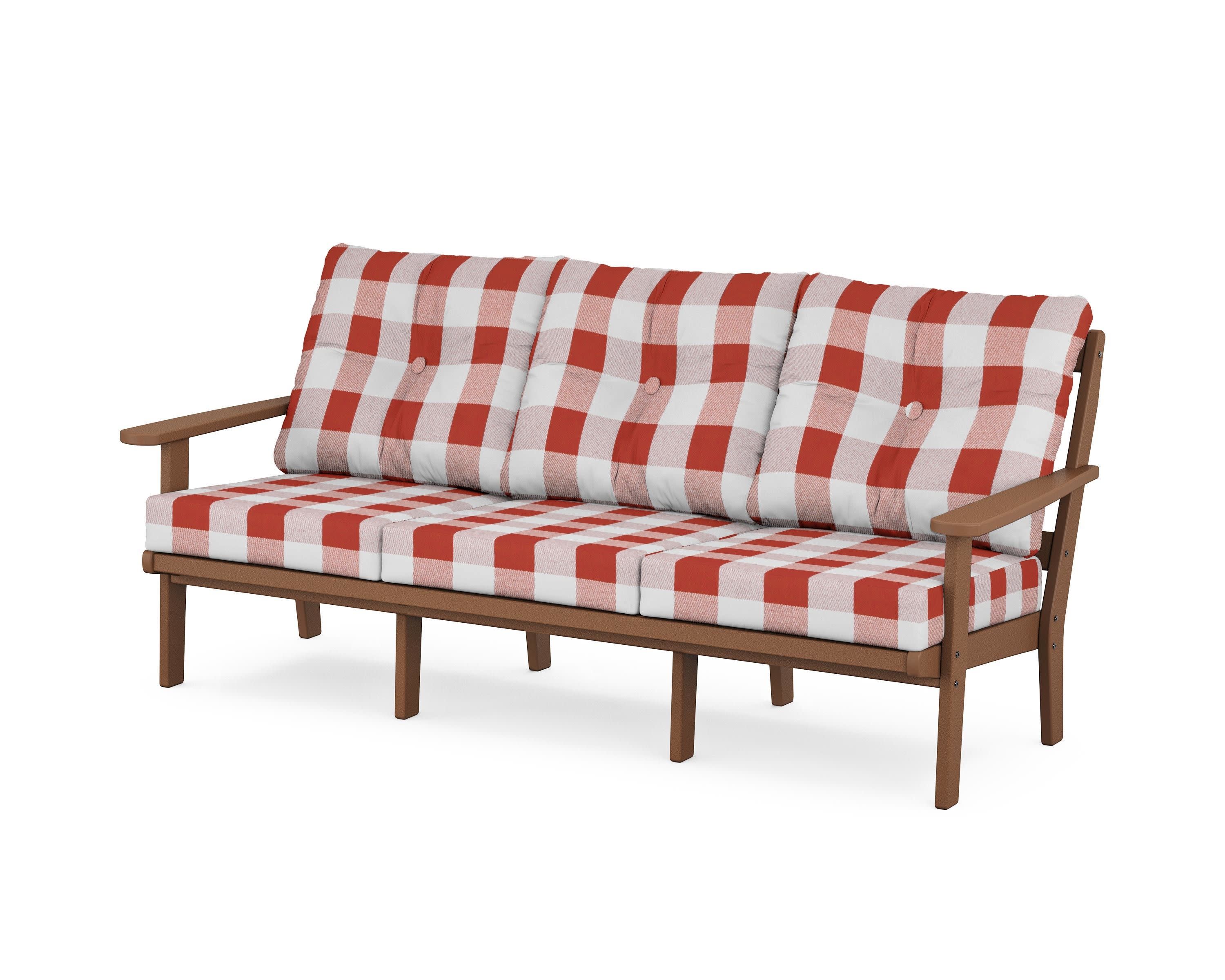 Mission Deep Seating Sofa in Teak / Buffalo Plaid Crimson