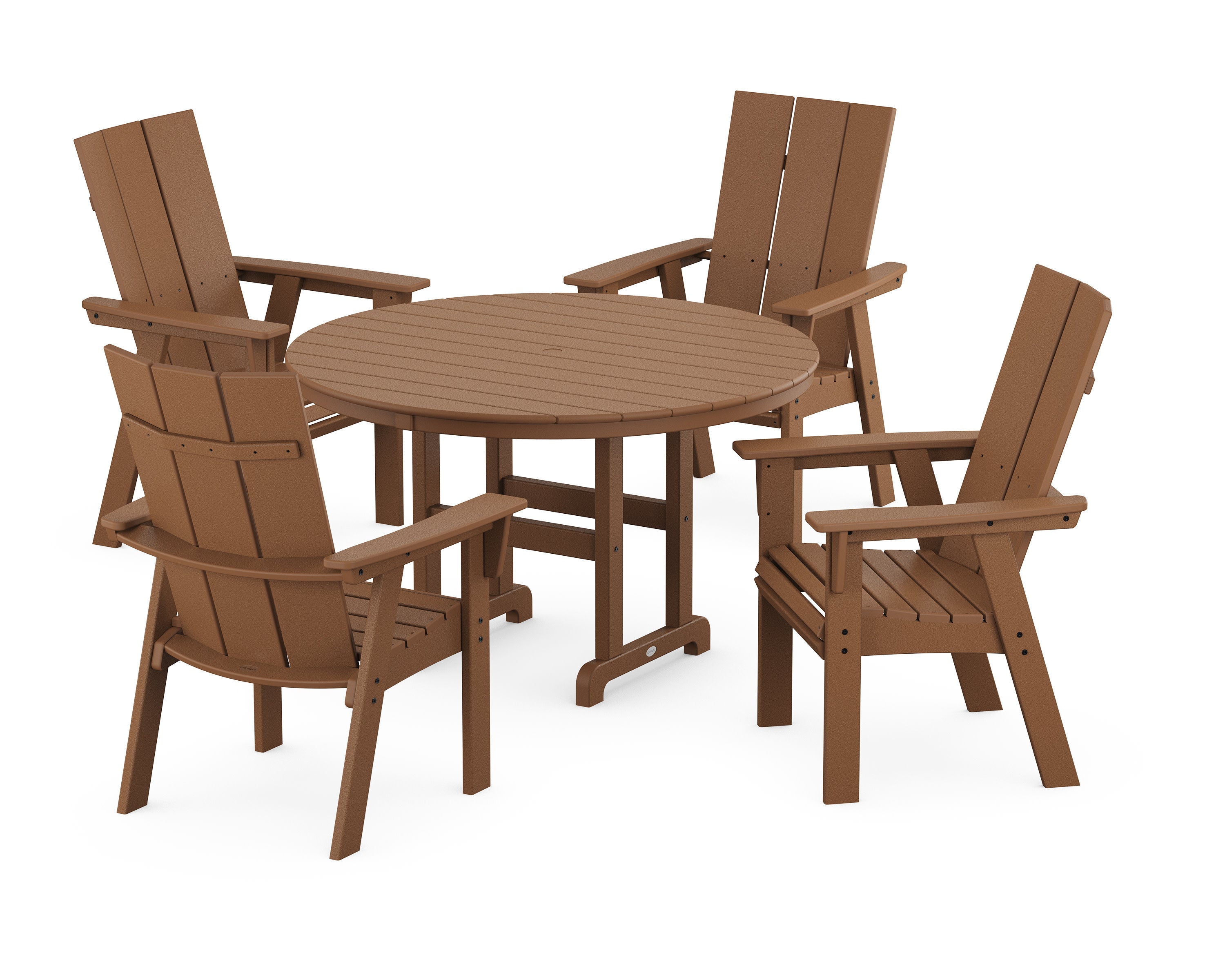 Modern Curveback Adirondack 5-Piece Round Farmhouse Dining Set in Teak