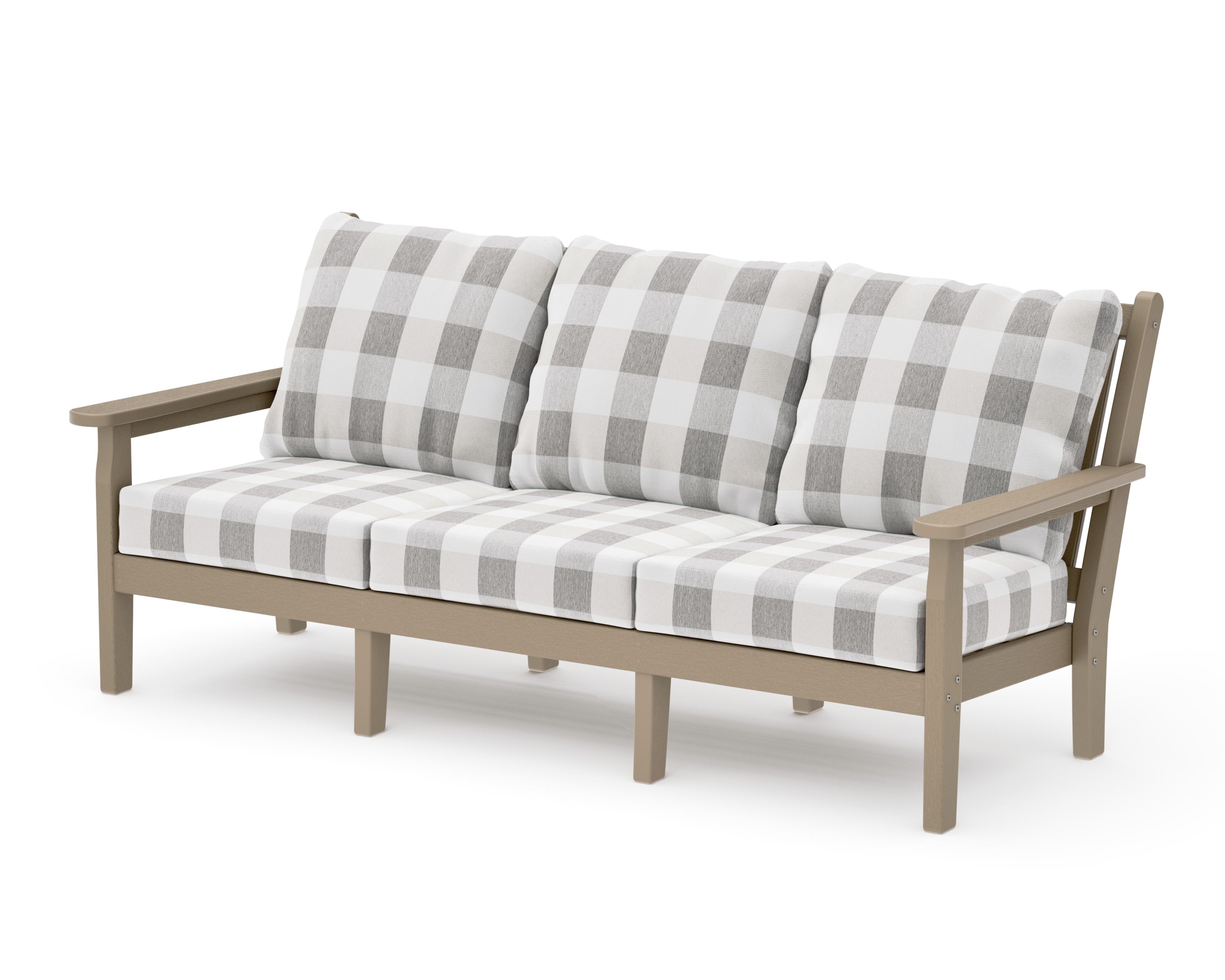 Chippendale Deep Seating Sofa in Vintage Sahara / Buffalo Plaid Grey Mist