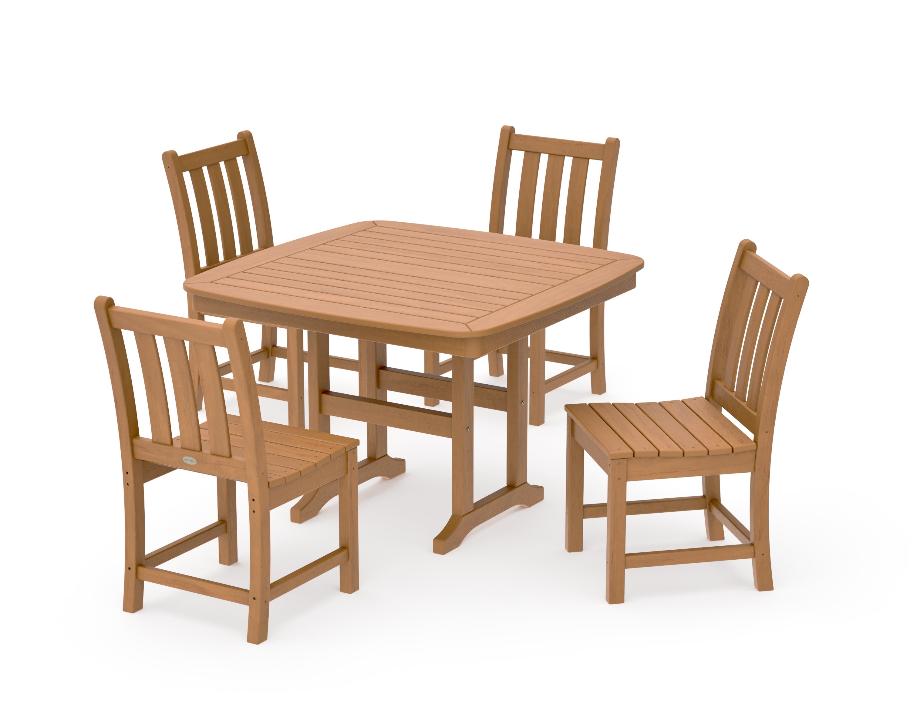 Traditional Garden Side Chair 5-Piece Dining Set with Trestle Legs in Natural