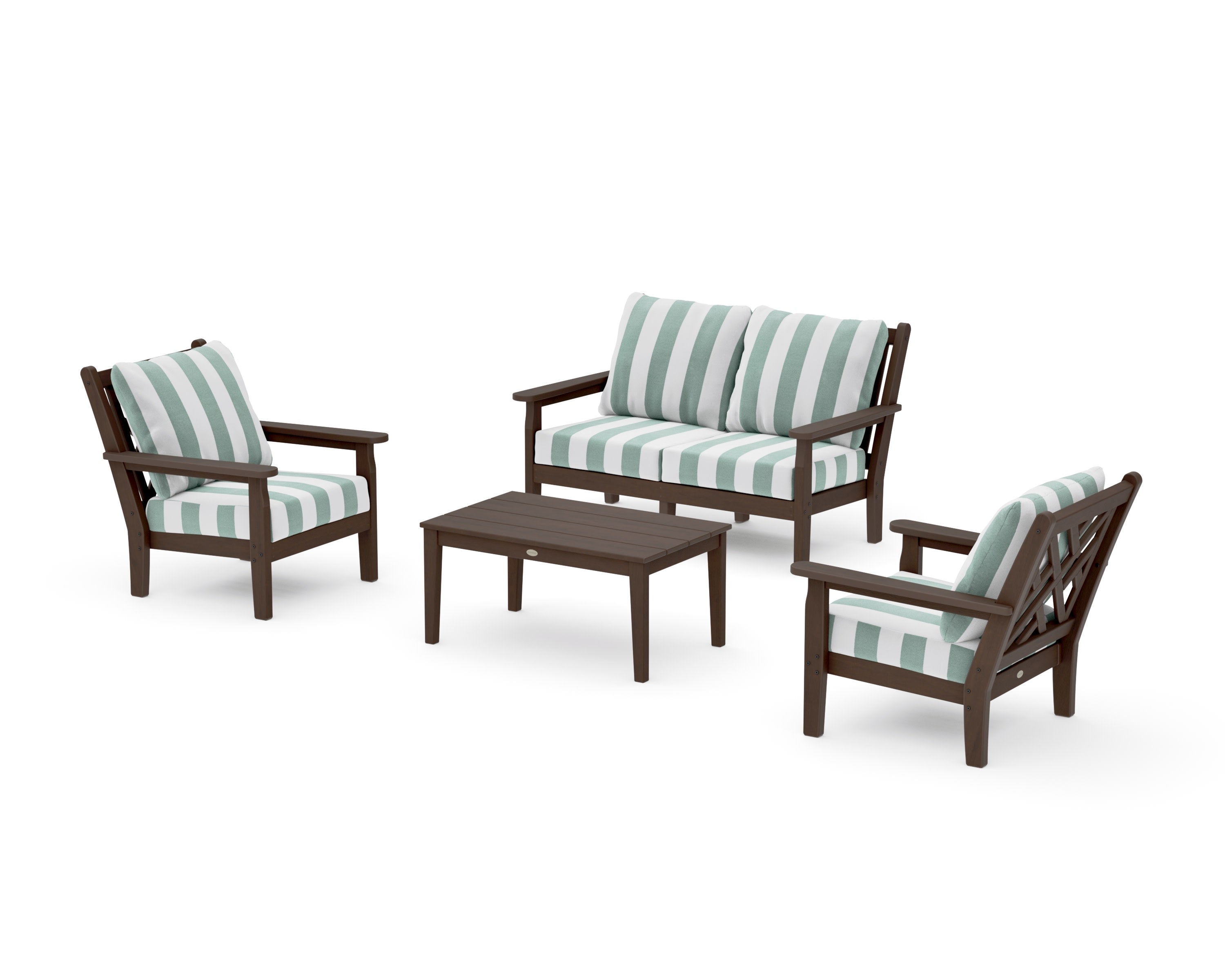 Chippendale 4-Piece Deep Seating Set with Loveseat in Kona / Cabana Stripe Glacier Spa