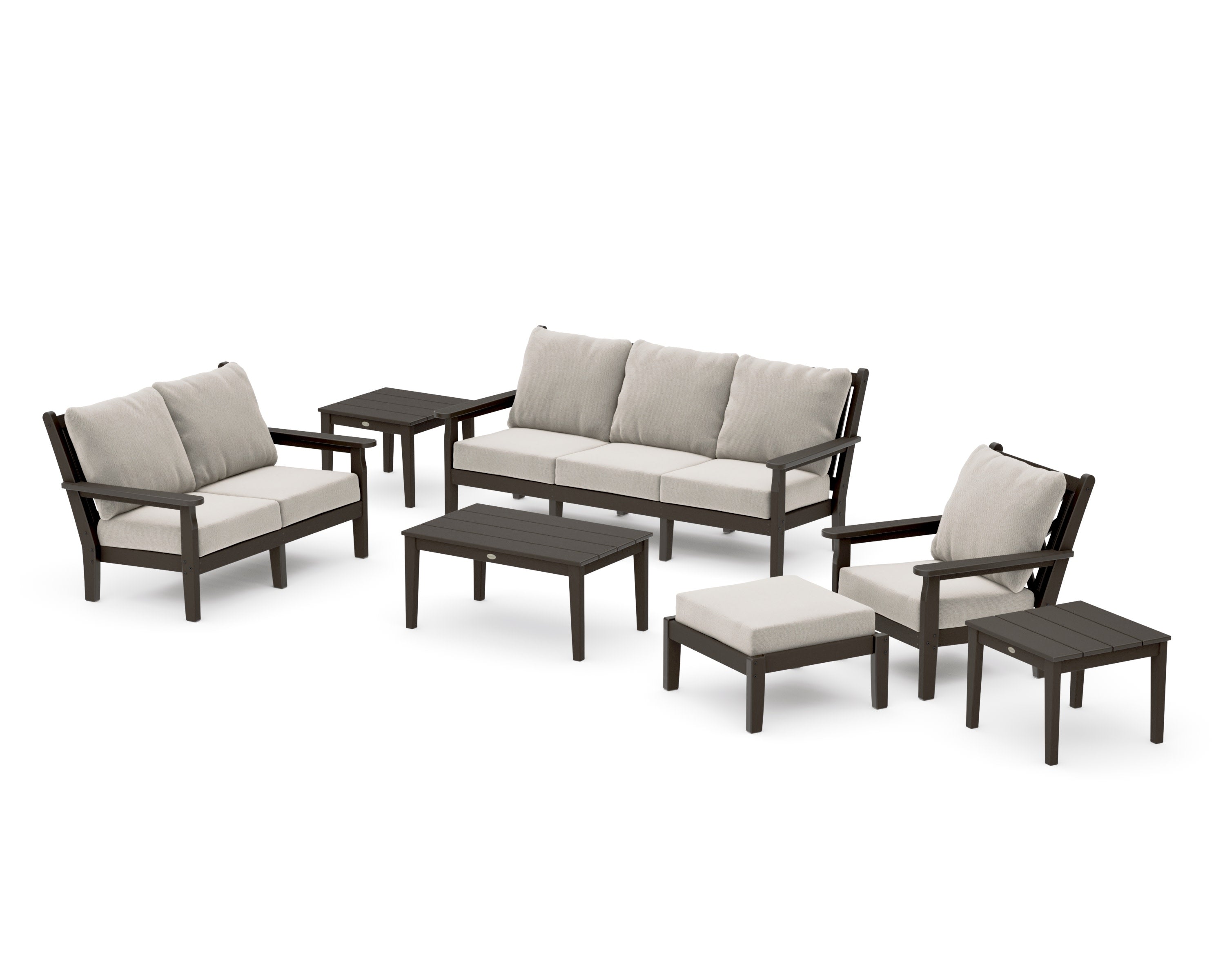Chippendale 7-Piece Deep Seating Set in Vintage Coffee / Dune Burlap