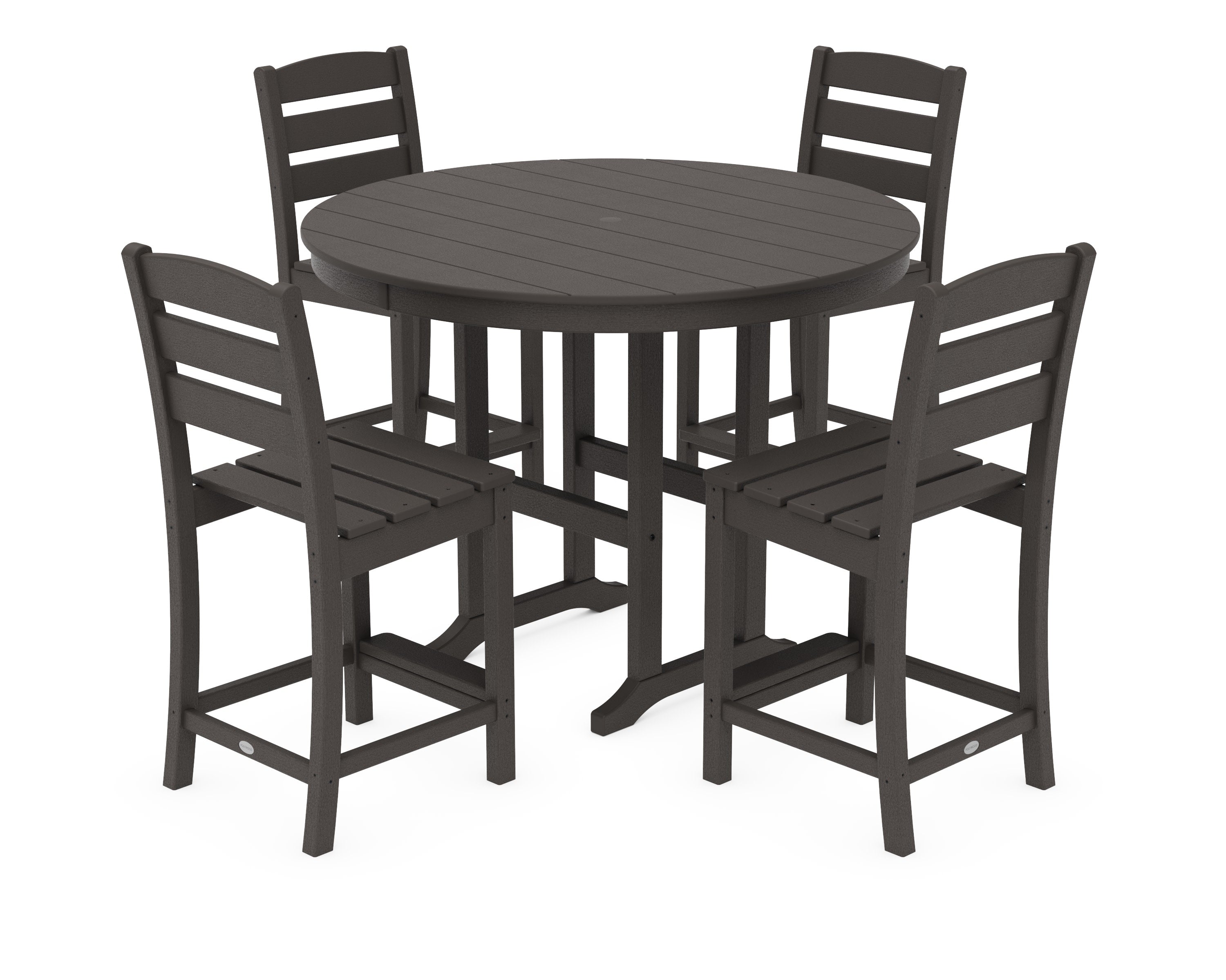 Lakeside 5-Piece Farmhouse Round Side Chair Counter  Set in Vintage Coffee