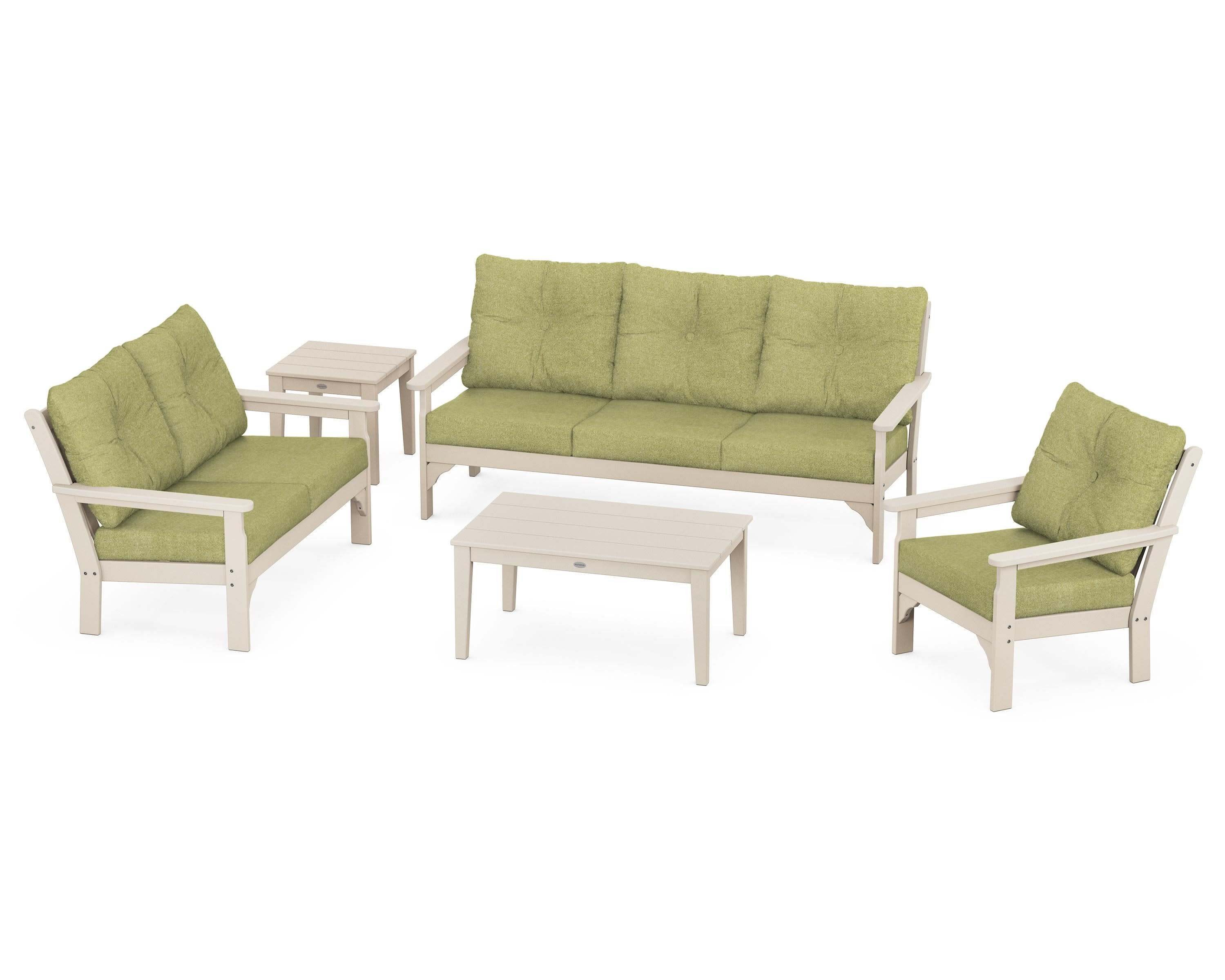Vineyard 5 Piece Deep Seating Set in Sand / Chartreuse Boucle