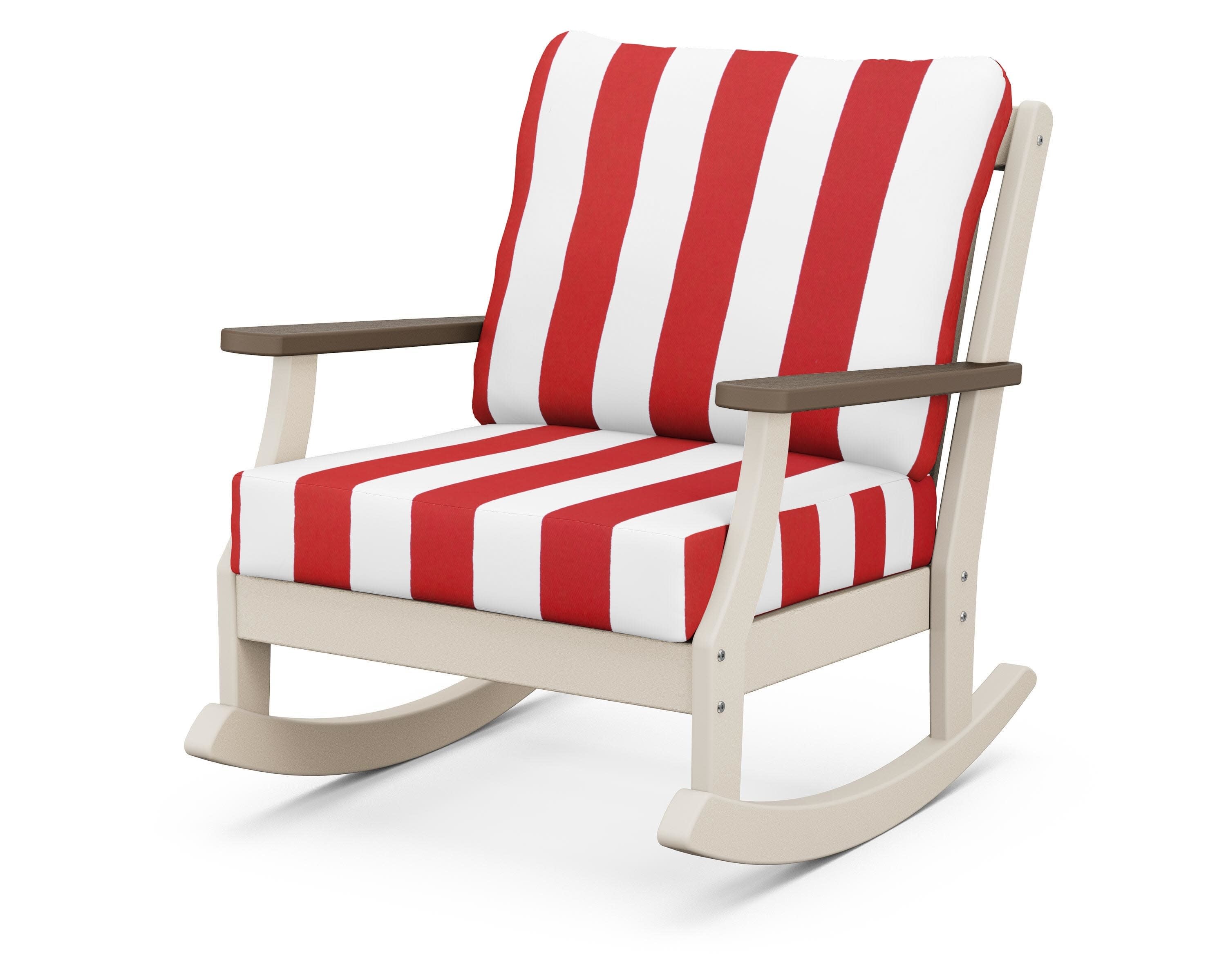 Braxton Deep Seating Rocking Chair in Sand / Kona / Cabana Stripe Crimson