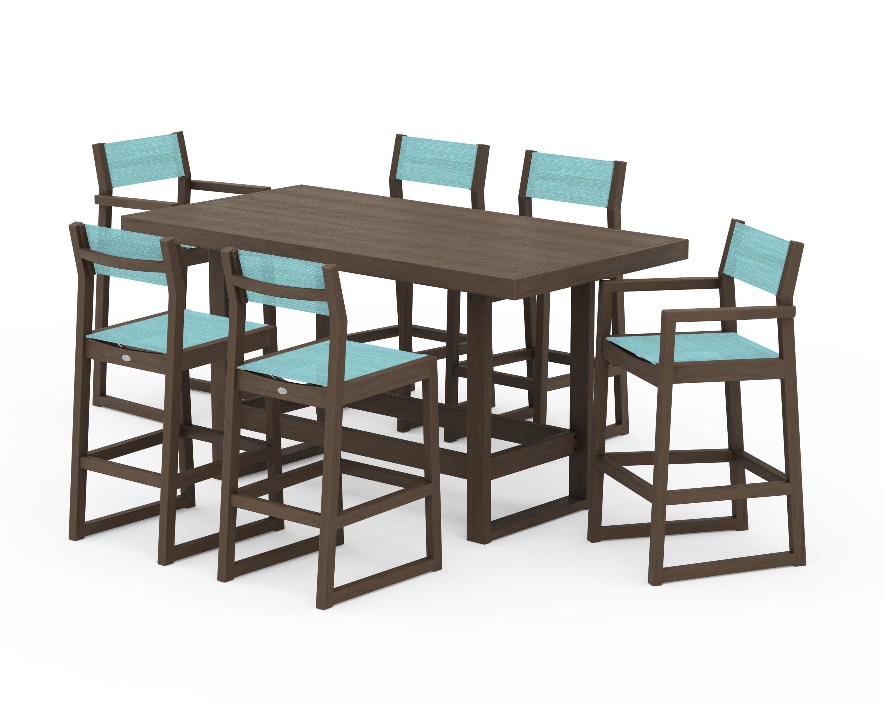 EDGE Sling 7-Piece Bar Table Set in Kona / Dupioni Aquamarine Sling