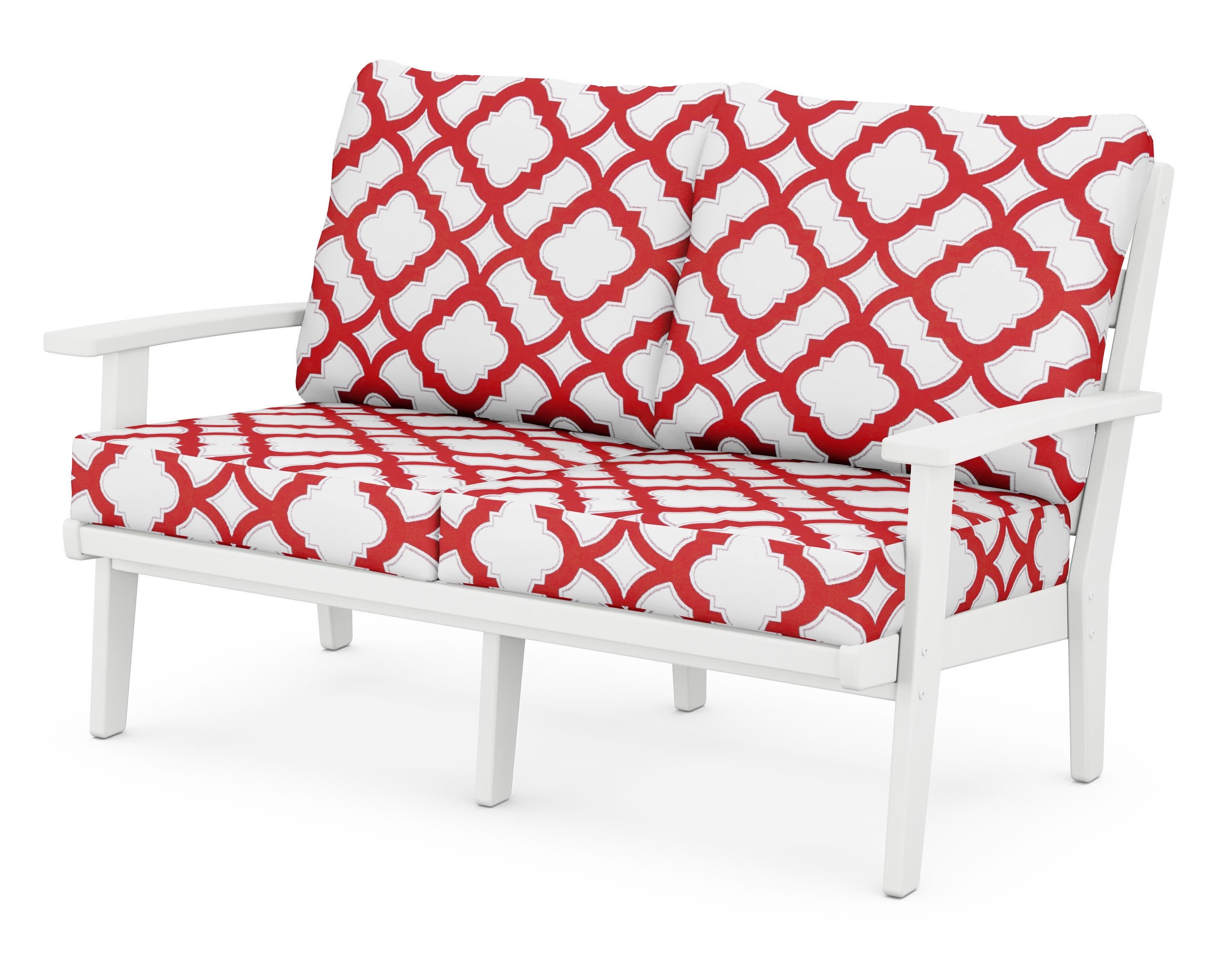 Grant Park Deep Seating Loveseat in White / Trellis Crimson