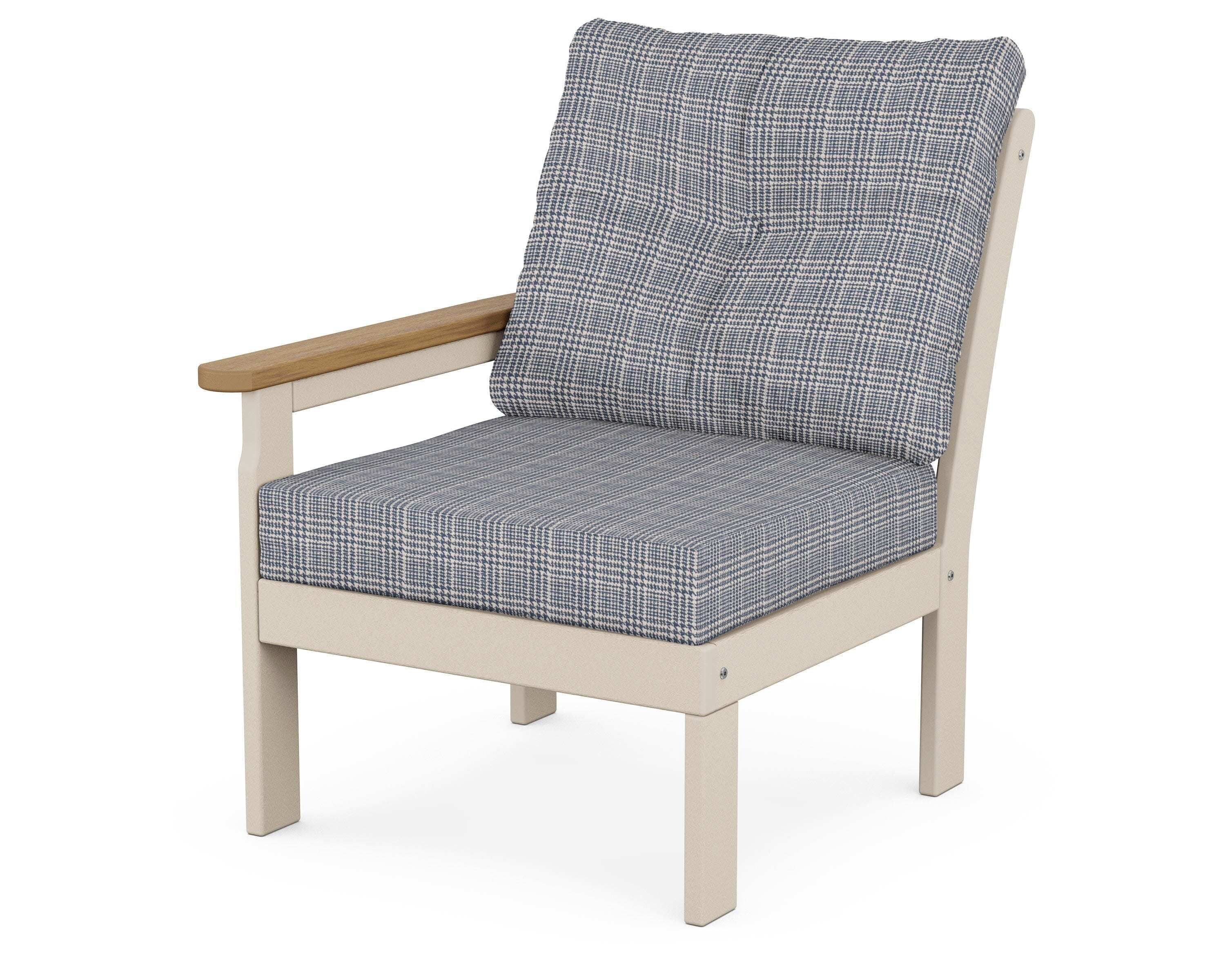 Vineyard Modular Left Arm Chair in Sand / Natural / Houndstooth Sky Blue