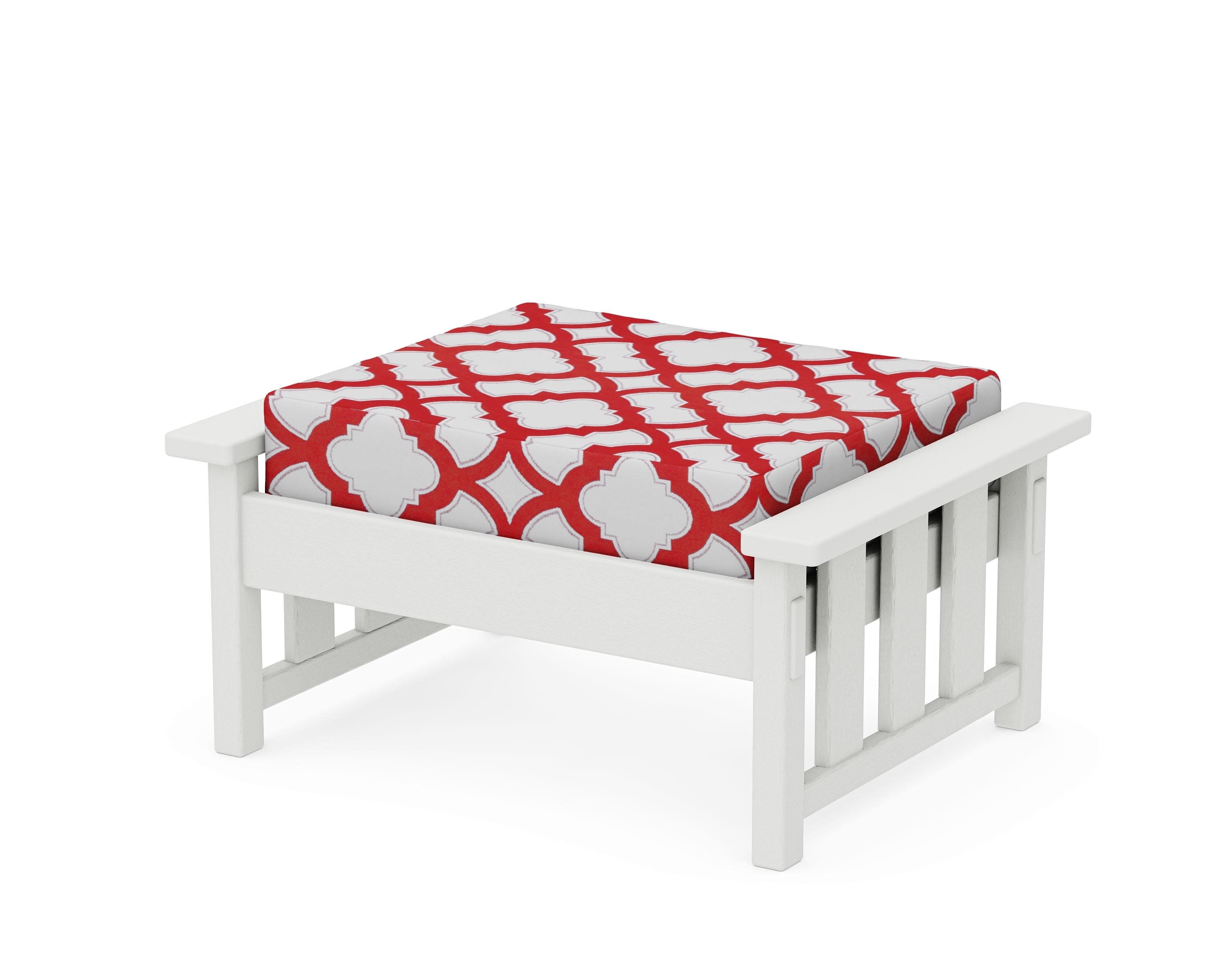 Acadia Deep Seating Ottoman in Vintage White / Trellis Crimson