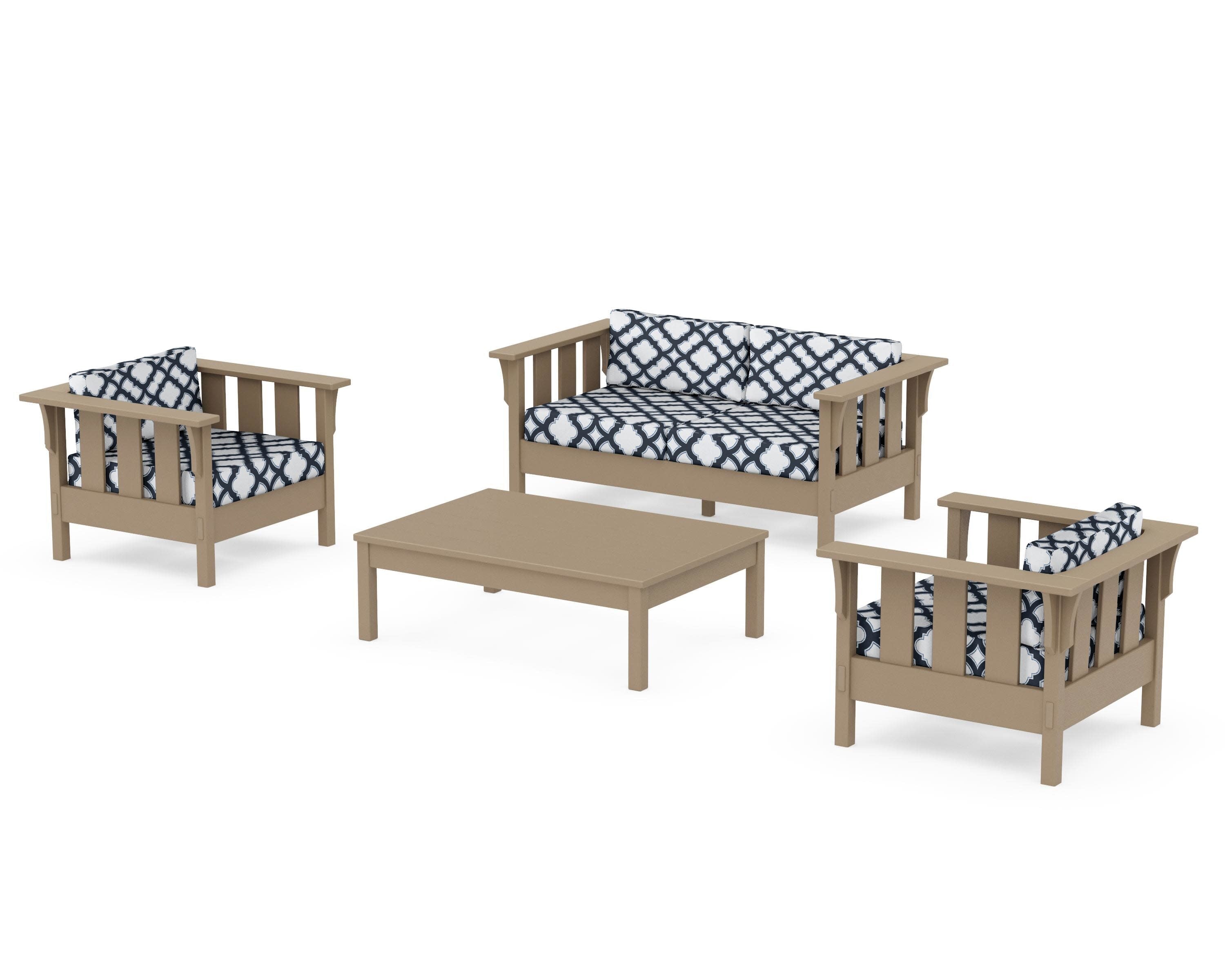 Acadia 4-Piece Deep Seating Set with Loveseat in Vintage Sahara / Trellis Marine Indigo