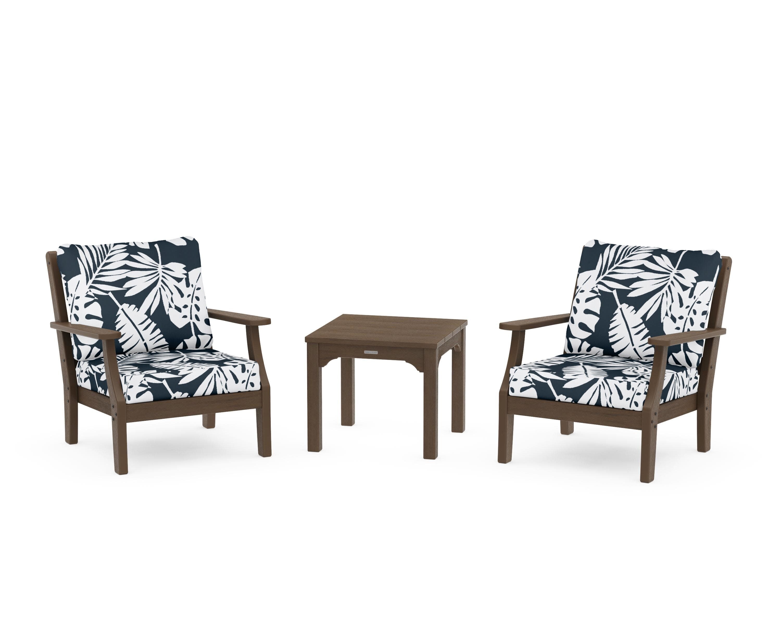 Chinoiserie 3-Piece Deep Seating Set in Kona / Leaf Marine Indigo