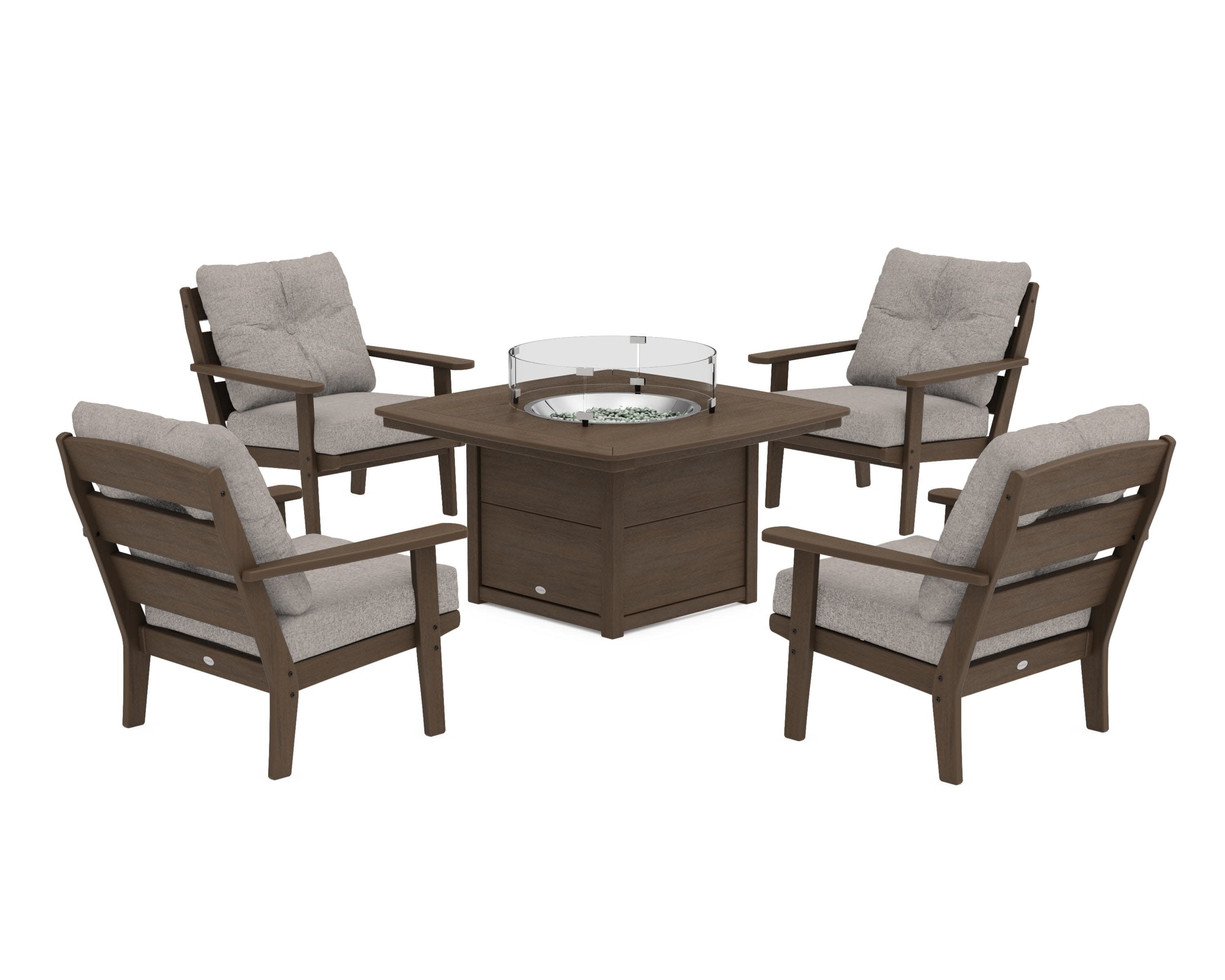 Lakeside 5-Piece Deep Seating Set with Nautical Fire Pit Table in Kona / Weathered Tweed