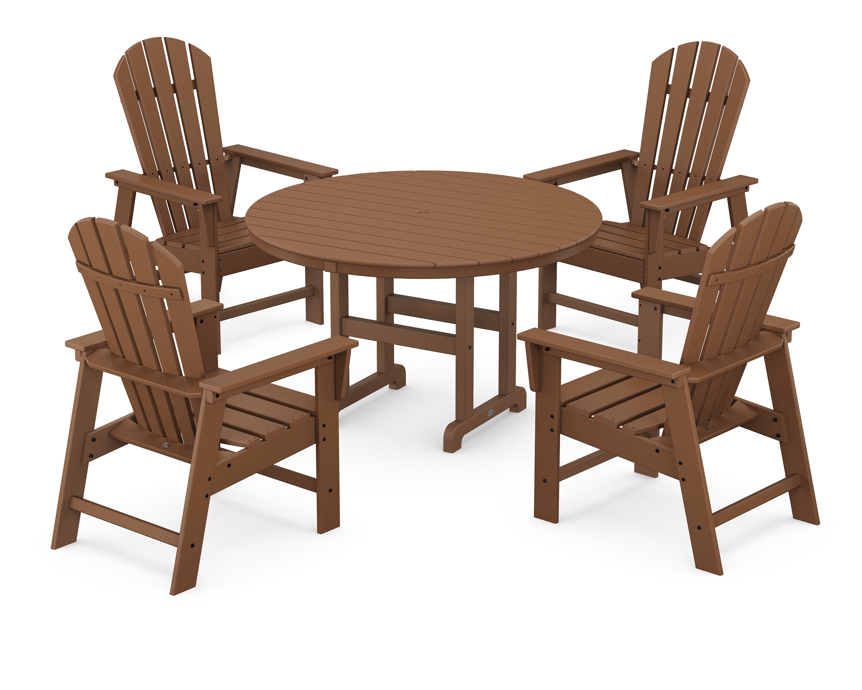 South Beach 5-Piece Round Farmhouse Dining Set in Teak