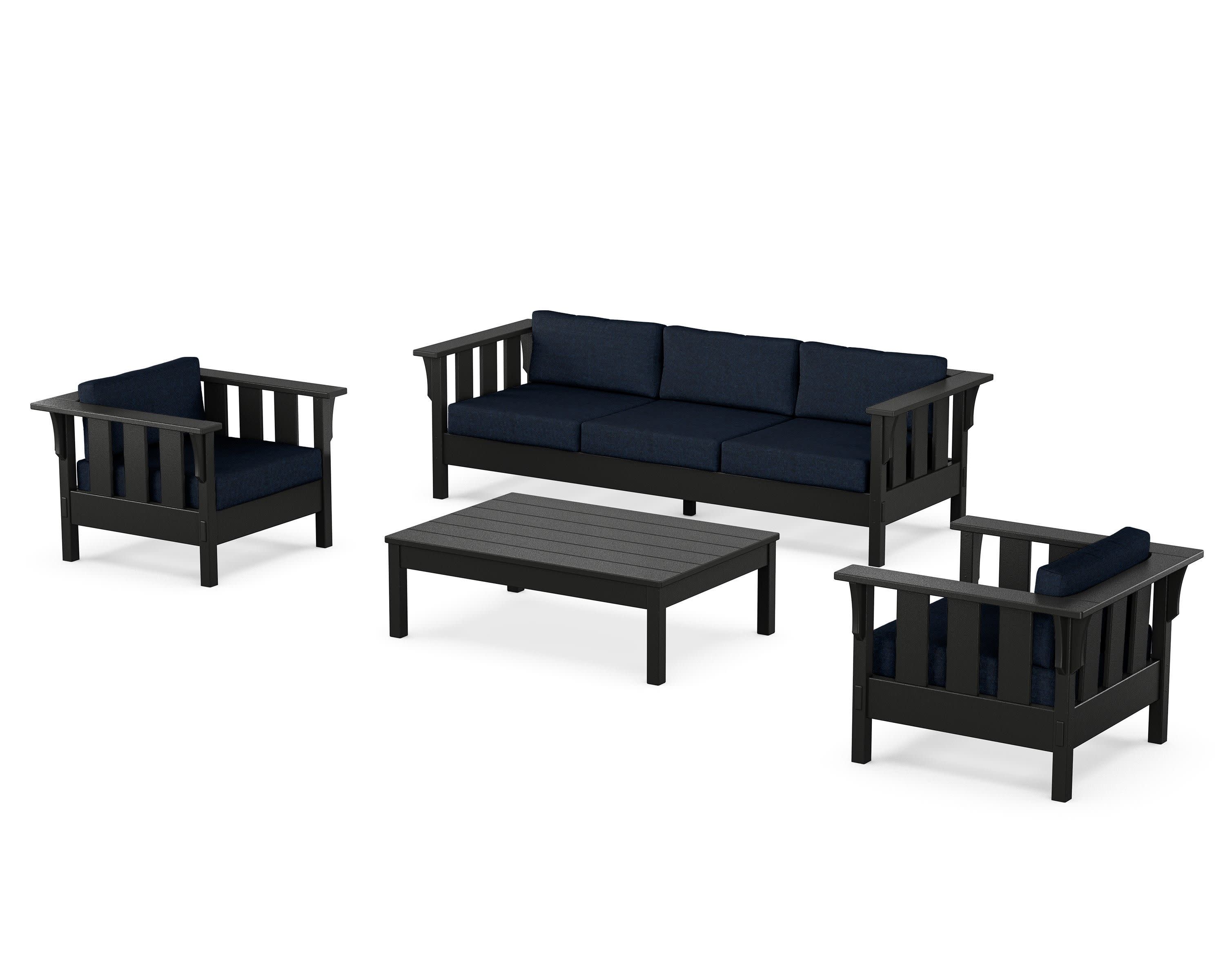 Acadia 4-Piece Deep Seating Set with Sofa in Black / Marine Indigo