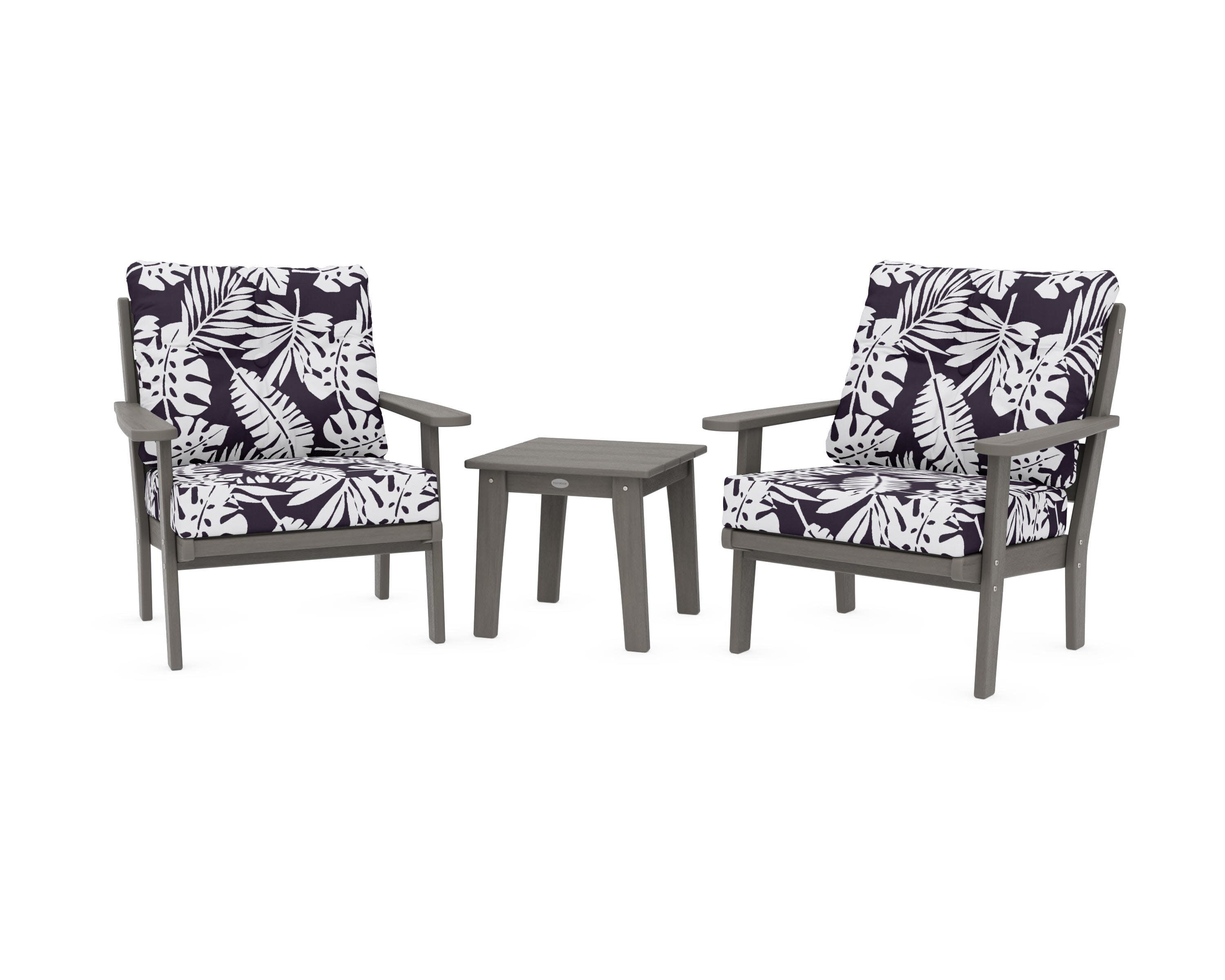 Lakeside 3-Piece Deep Seating Chair Set in Driftwood / Leaf Navy