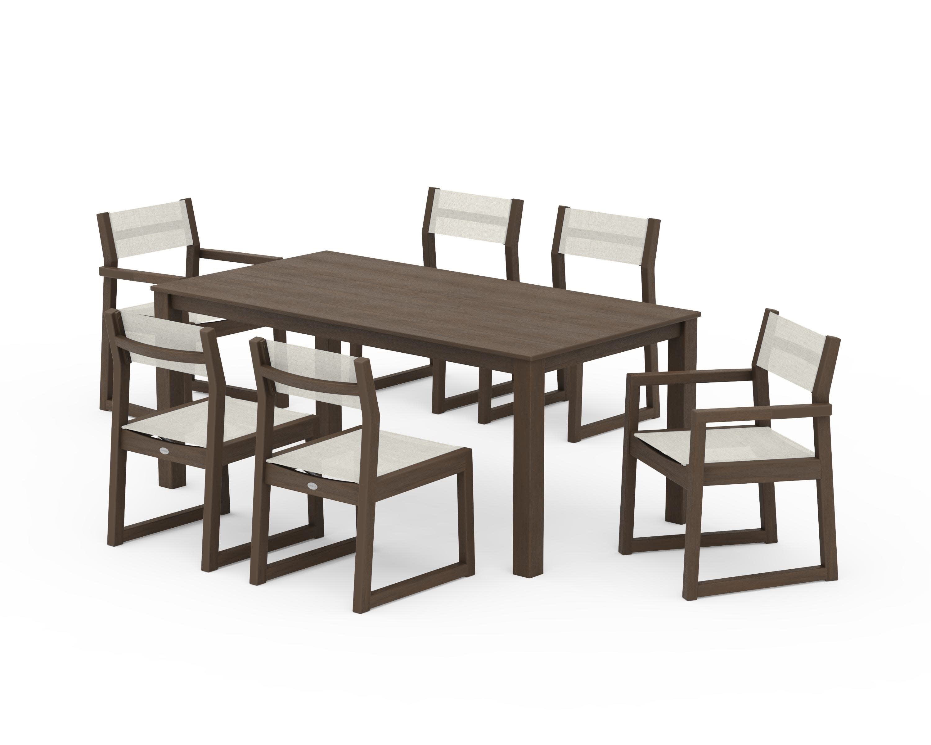 EDGE Sling 7-Piece Parsons Dining Set in Kona / Parchment Sling