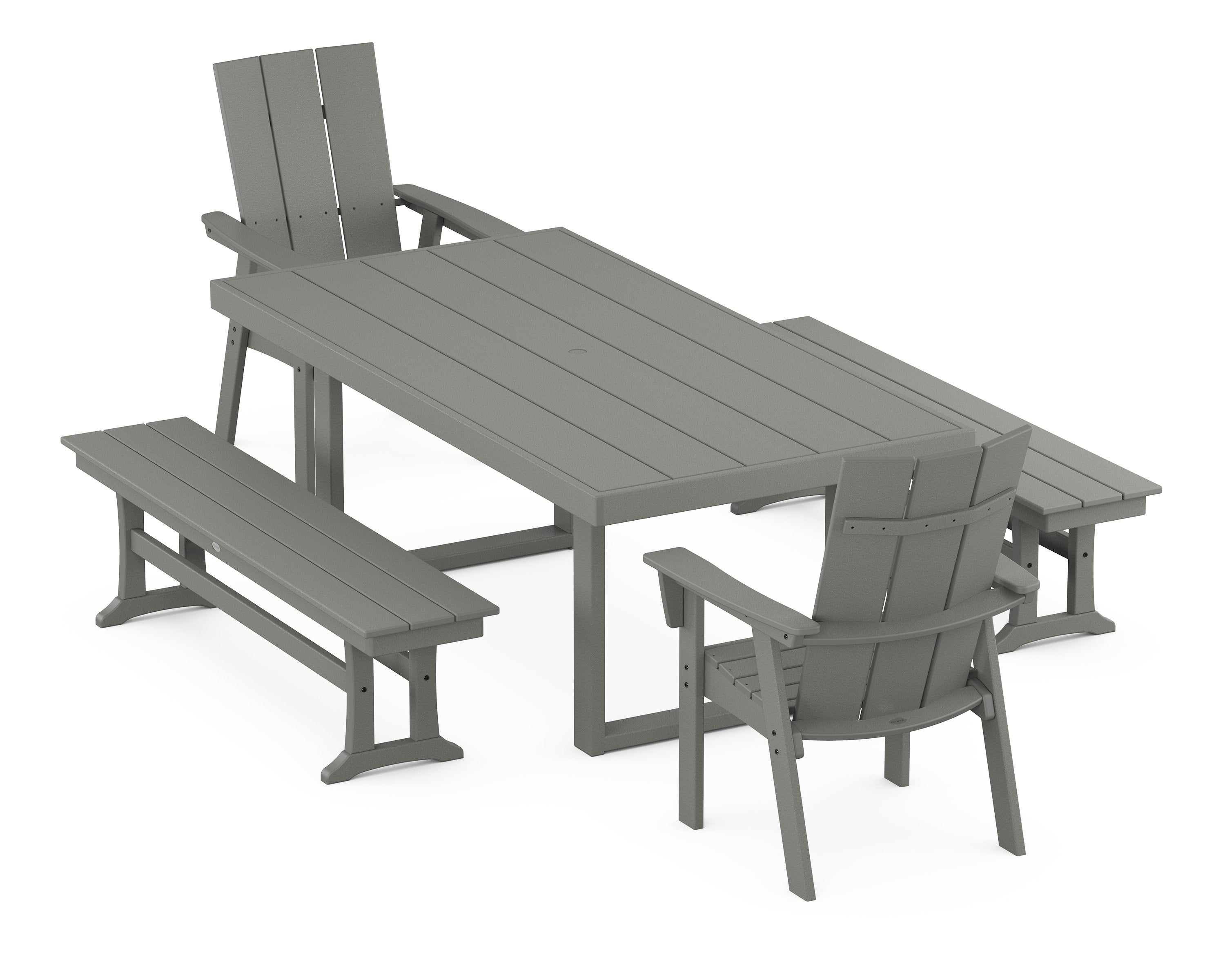 Modern Curveback Adirondack 5-Piece Dining Set with Benches in Slate Grey