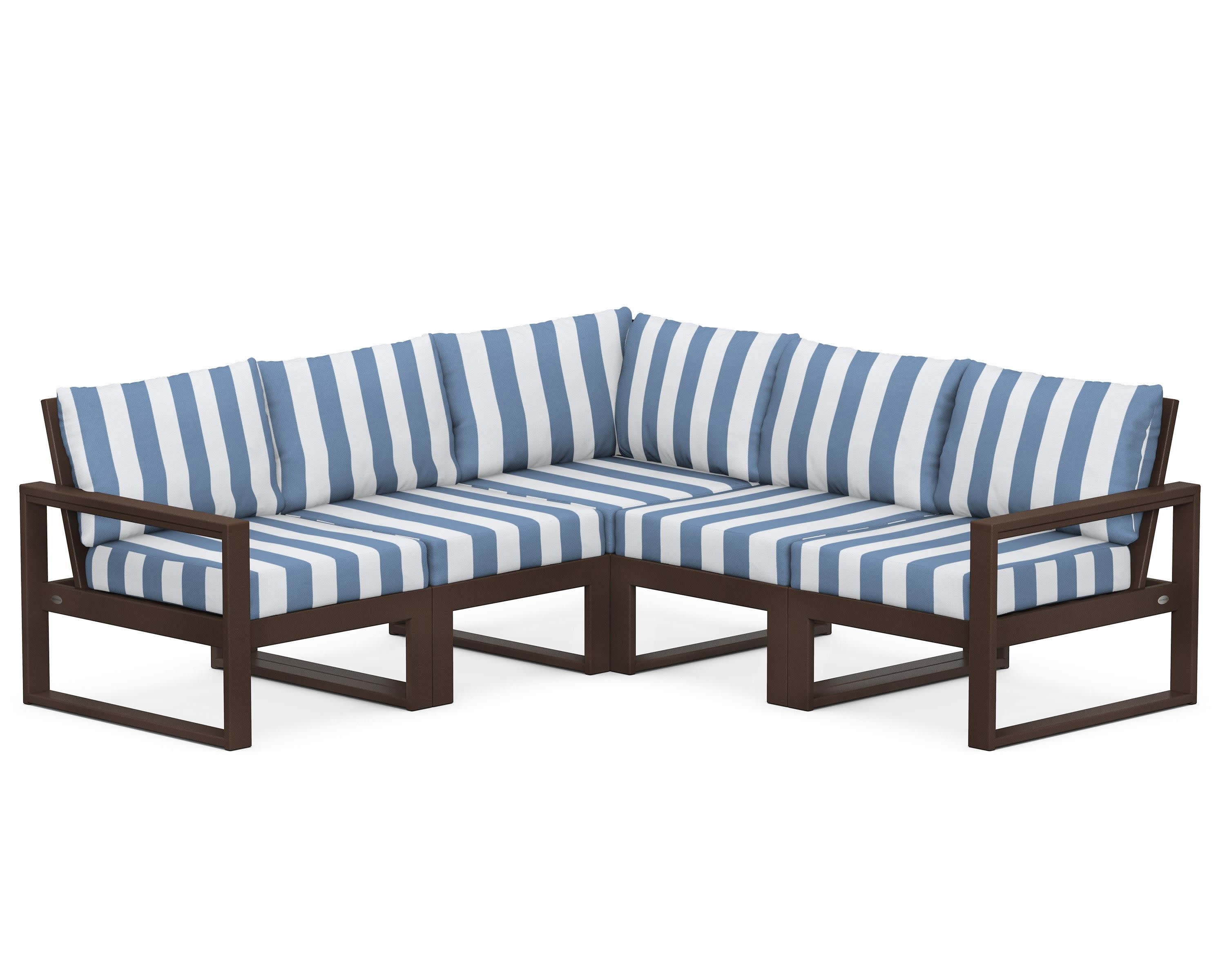 EDGE 5-Piece Modular Deep Seating Set in Mahogany / Cabana Stripe Sky Blue