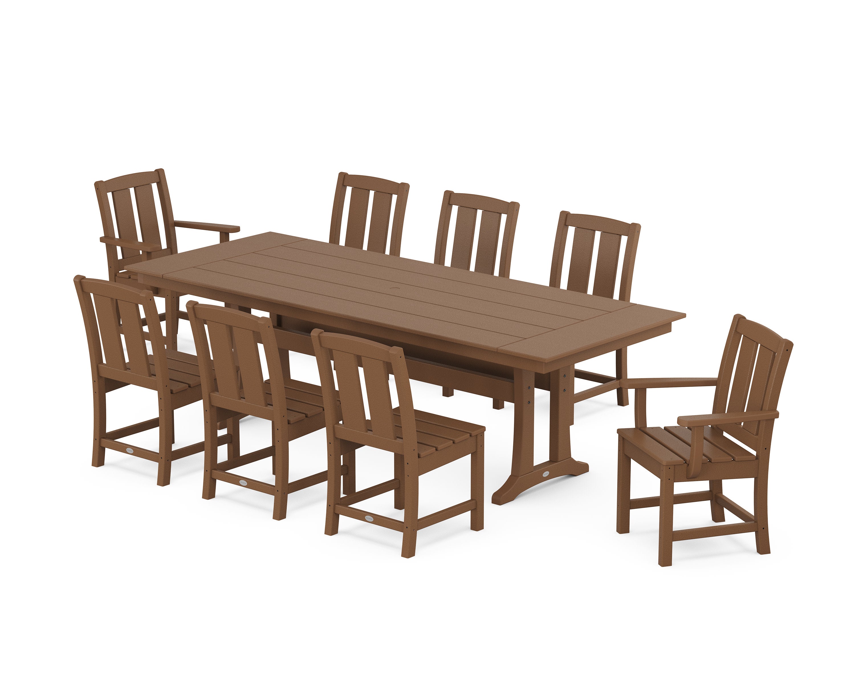 Mission 9-Piece Farmhouse Dining Set with Trestle Legs in Teak