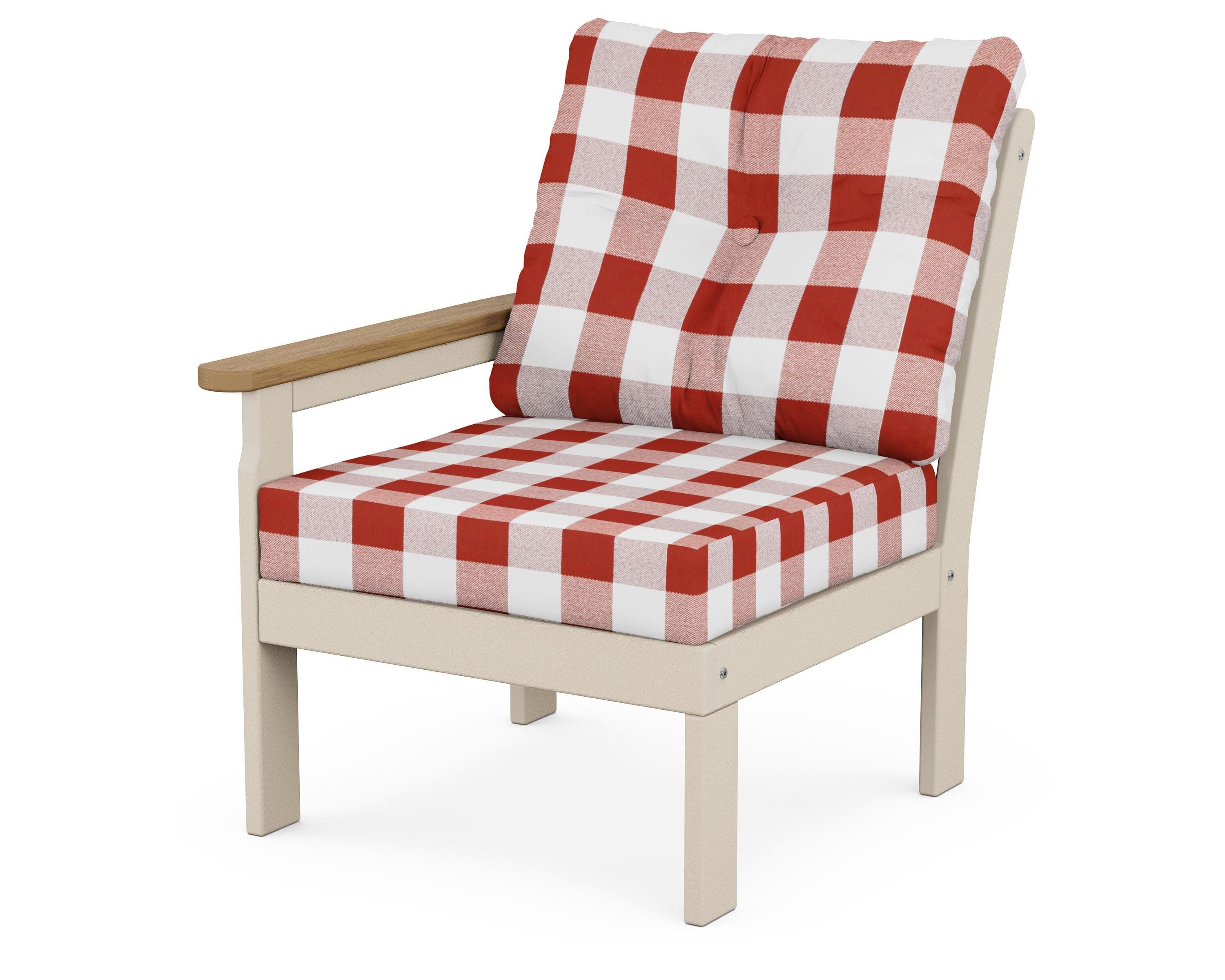Vineyard Modular Left Arm Chair in Sand / Natural / Buffalo Plaid Crimson