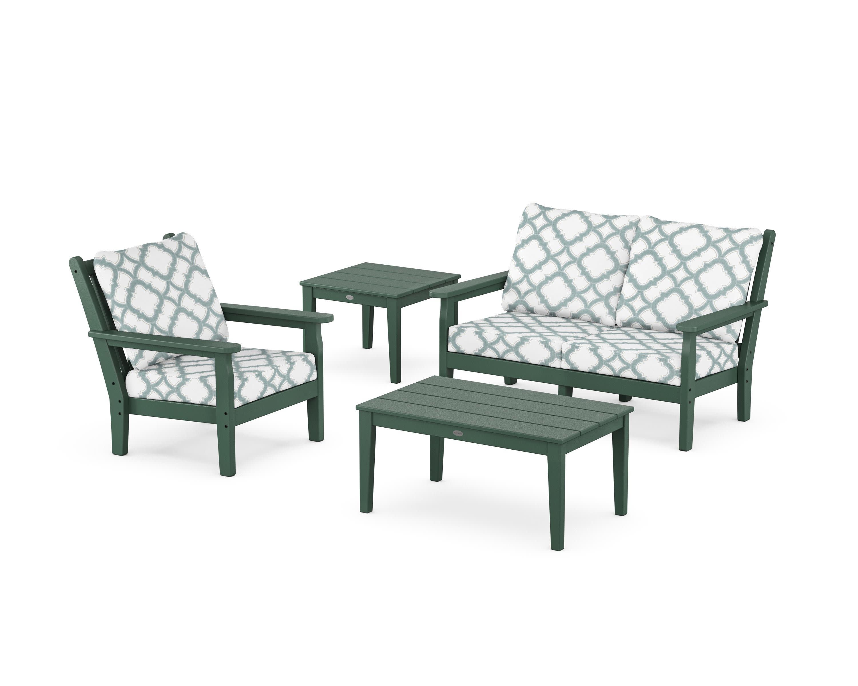 Chippendale 4-Piece Deep Seating Set in Green / Trellis Glacier Spa