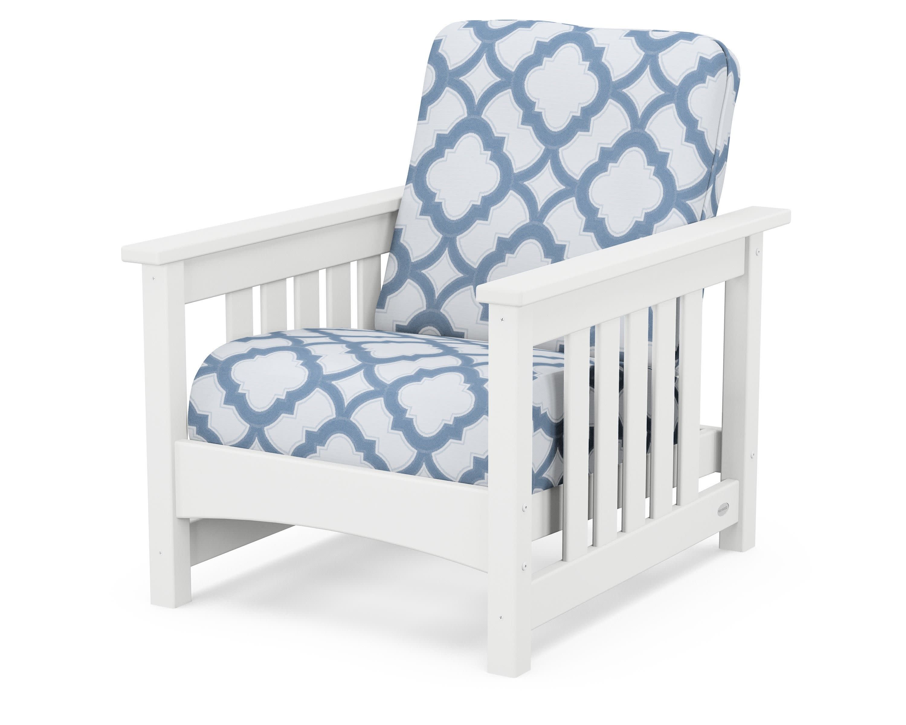 Club Mission Chair in White / Trellis Sky Blue