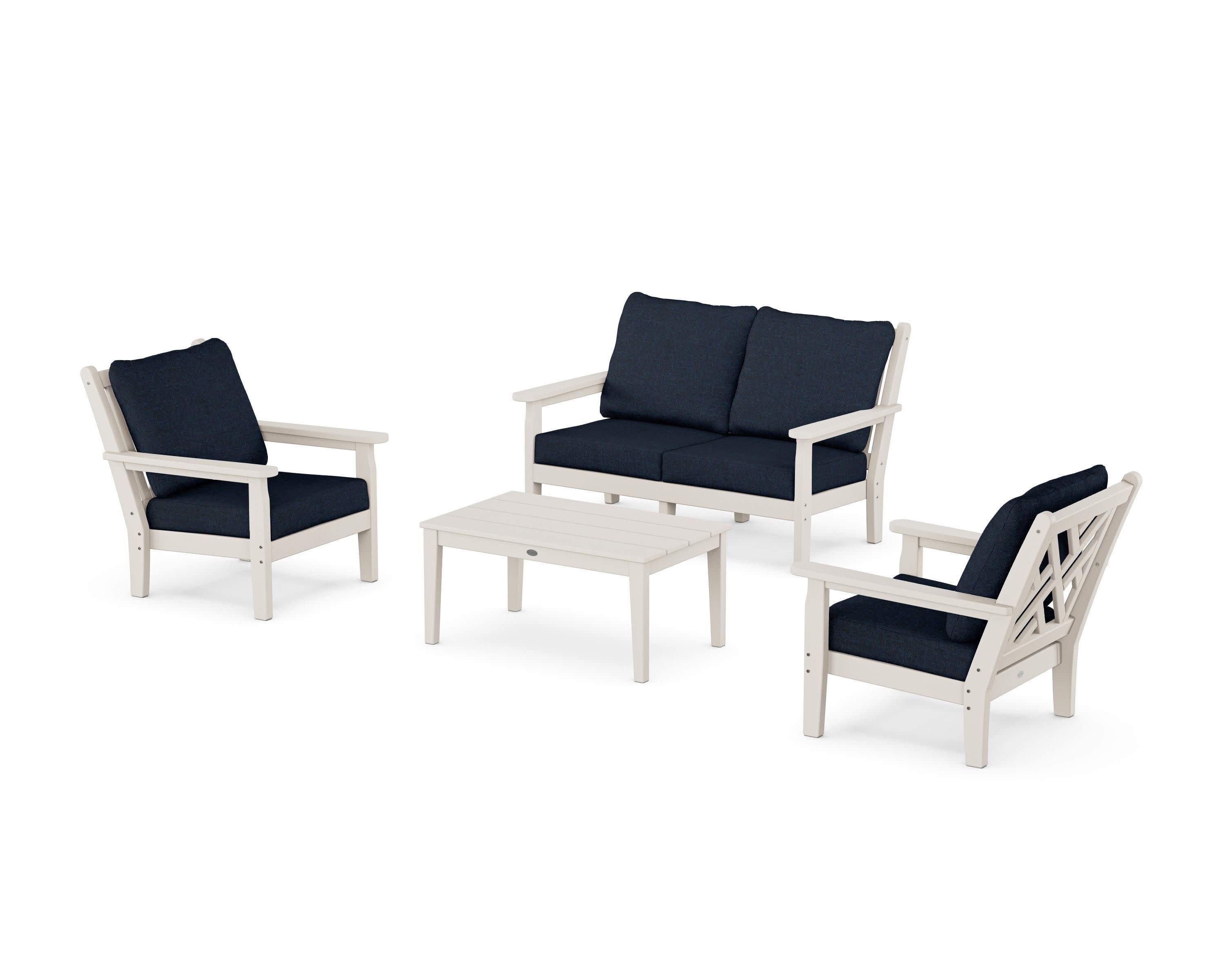 Chippendale 4-Piece Deep Seating Set with Loveseat in Sand / Marine Indigo