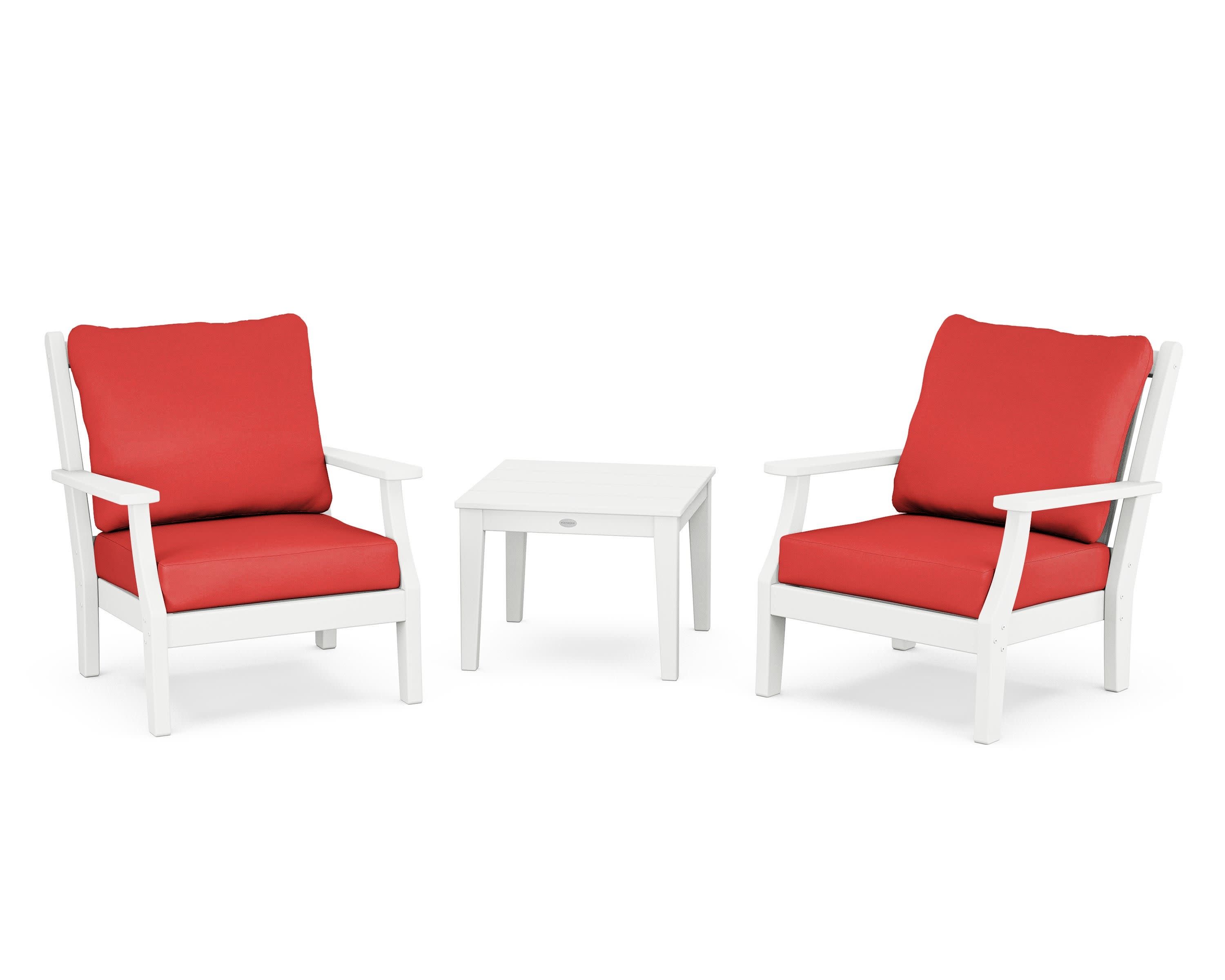 Wovendale 3-Piece Deep Seating Set in White / Crimson Linen