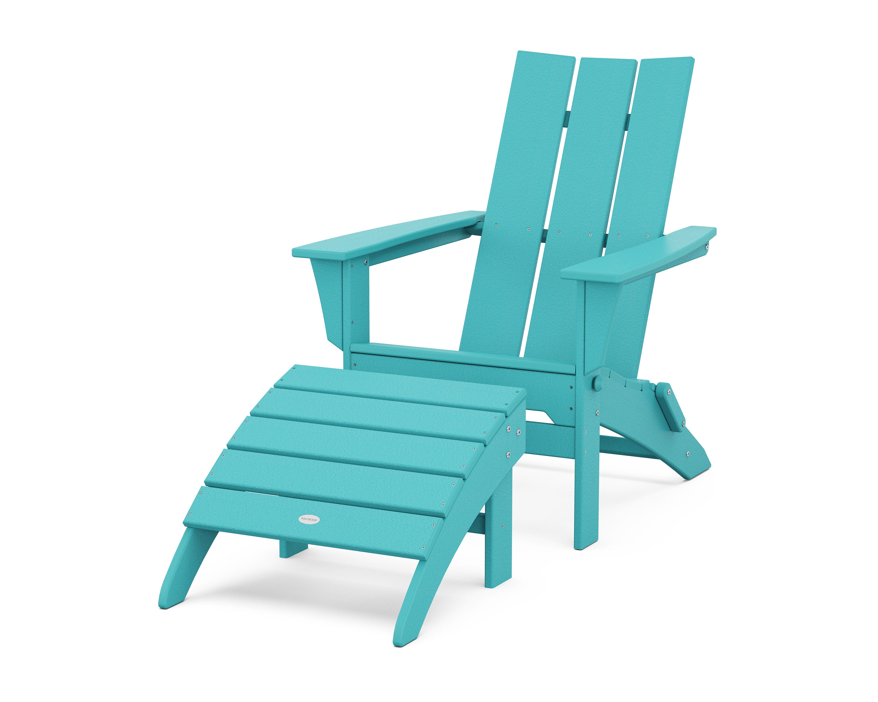 Modern Folding Adirondack Chair 2-Piece Set with Ottoman in Aruba