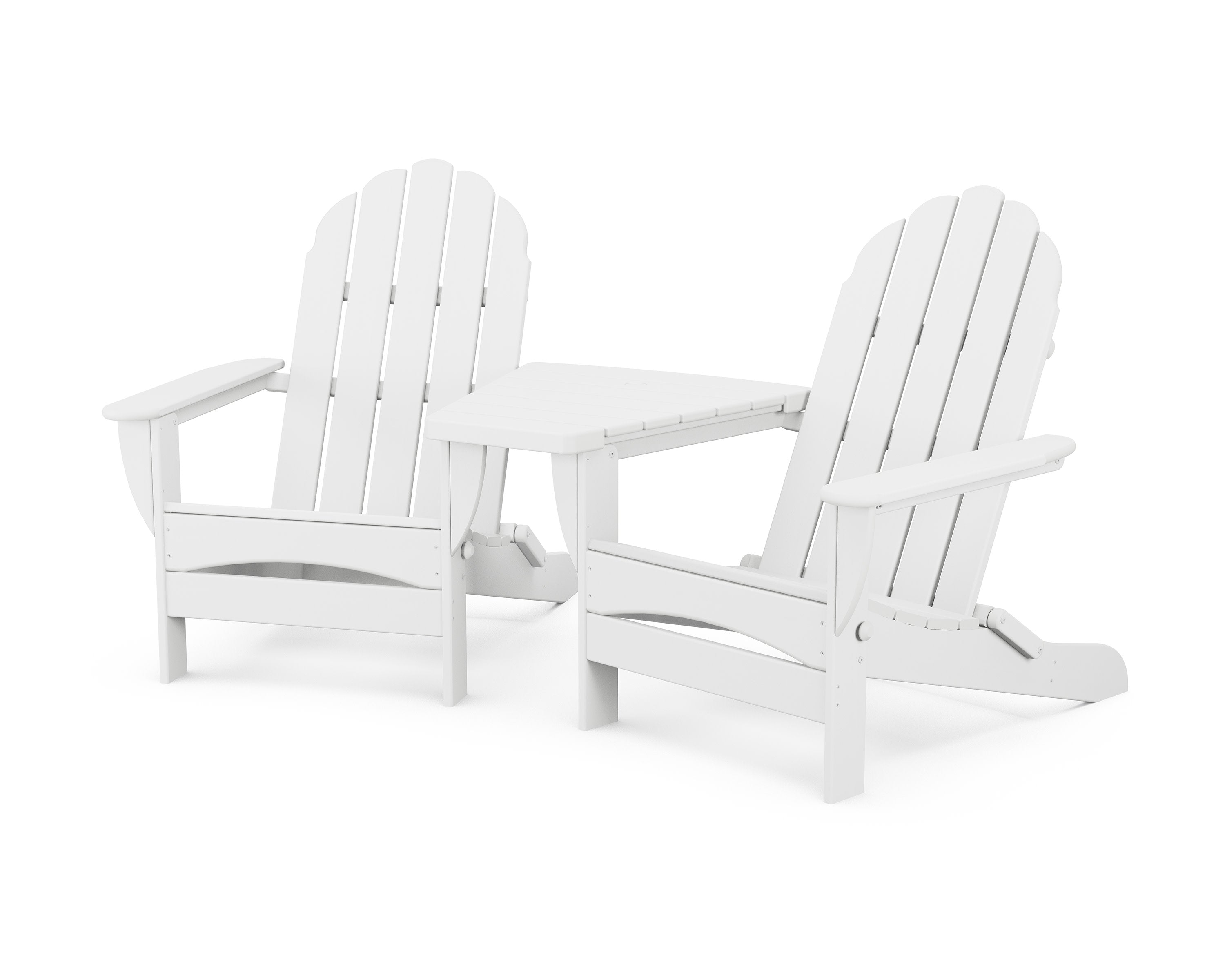 Classic Oversized Adirondacks with Angled Connecting Table in White