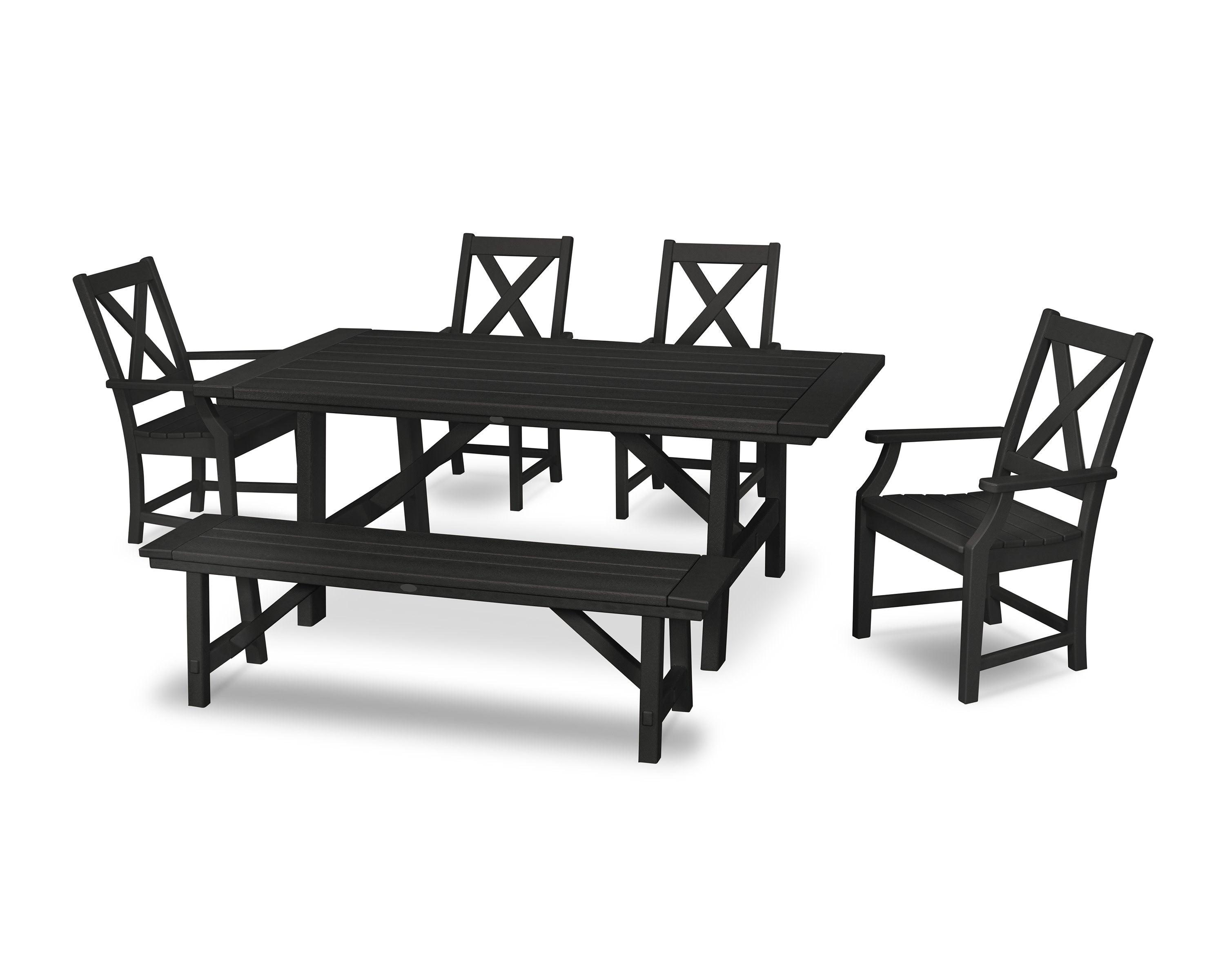 Braxton 6-Piece Rustic Farmhouse Arm Chair Dining Set with Bench in Black