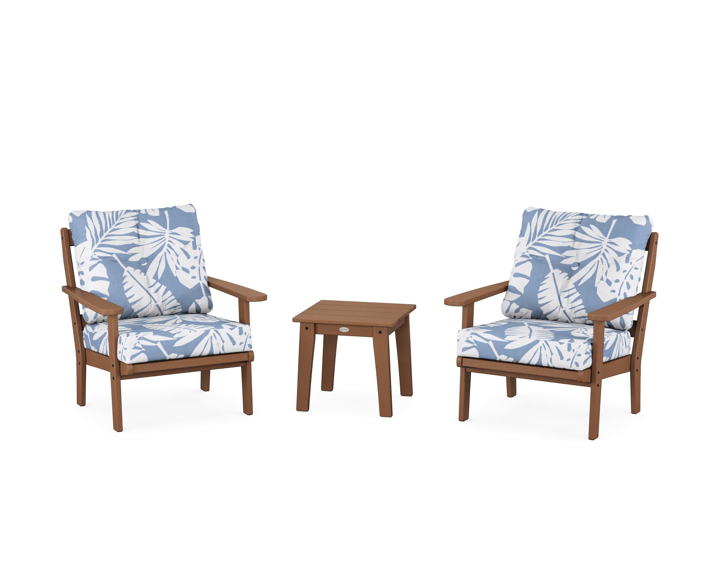 Mission 3-Piece Deep Seating Set in Teak / Leaf Sky Blue