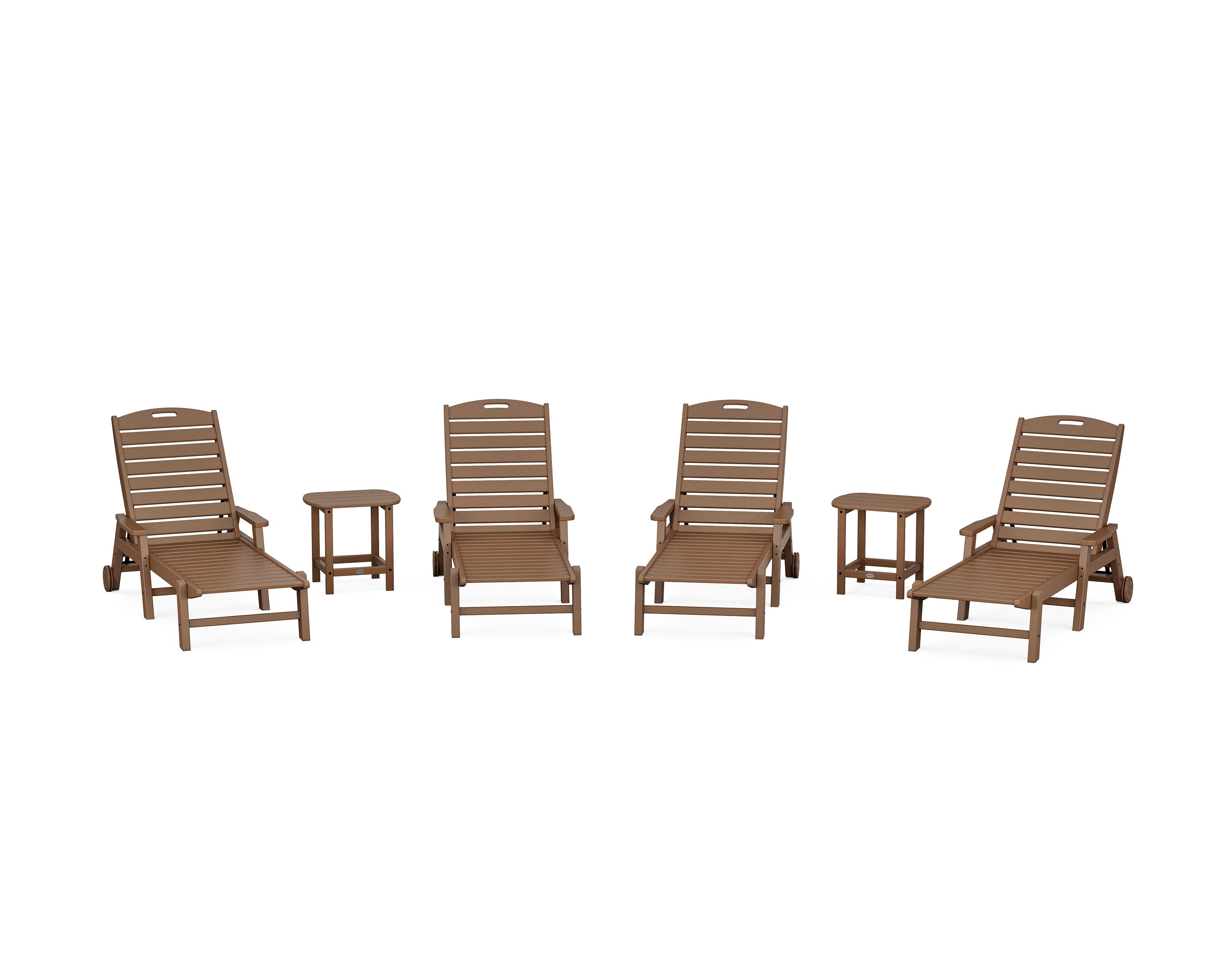 Nautical Chaise 6-Piece Set with Arms & Wheels in Teak