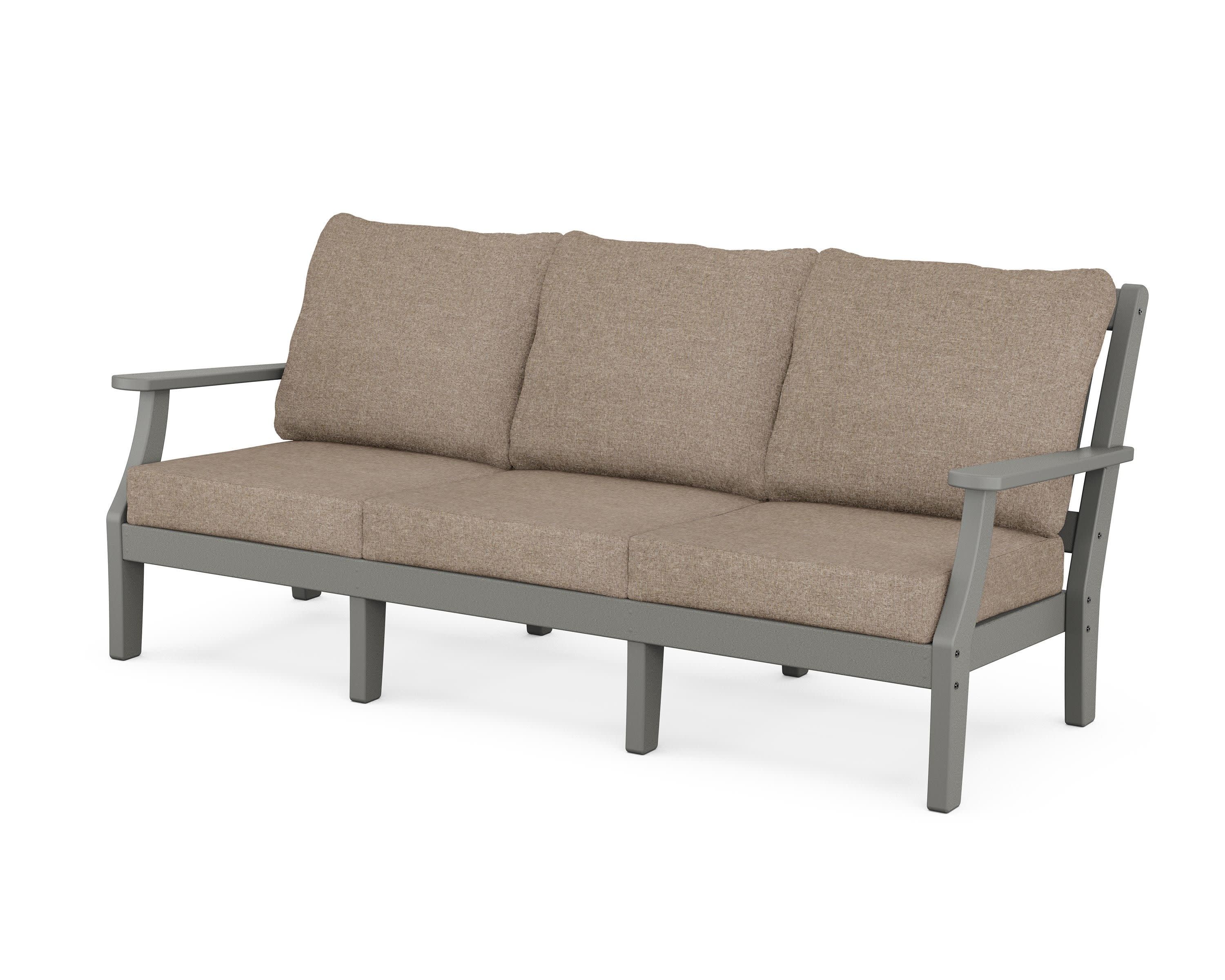 Chinoiserie Deep Seating Sofa in Slate Grey / Spiced Burlap