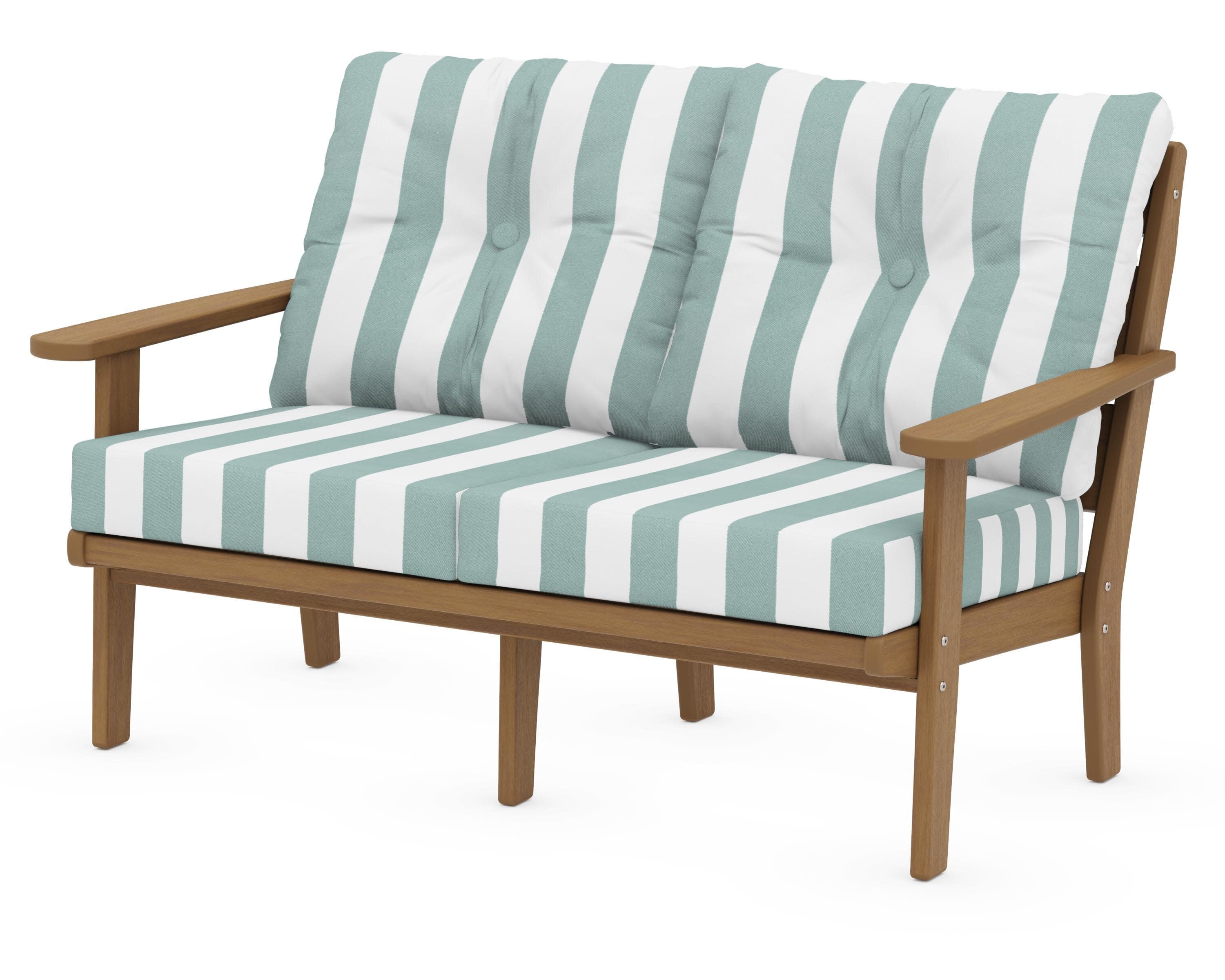 Lakeside Deep Seating Loveseat in Natural / Cabana Stripe Glacier Spa
