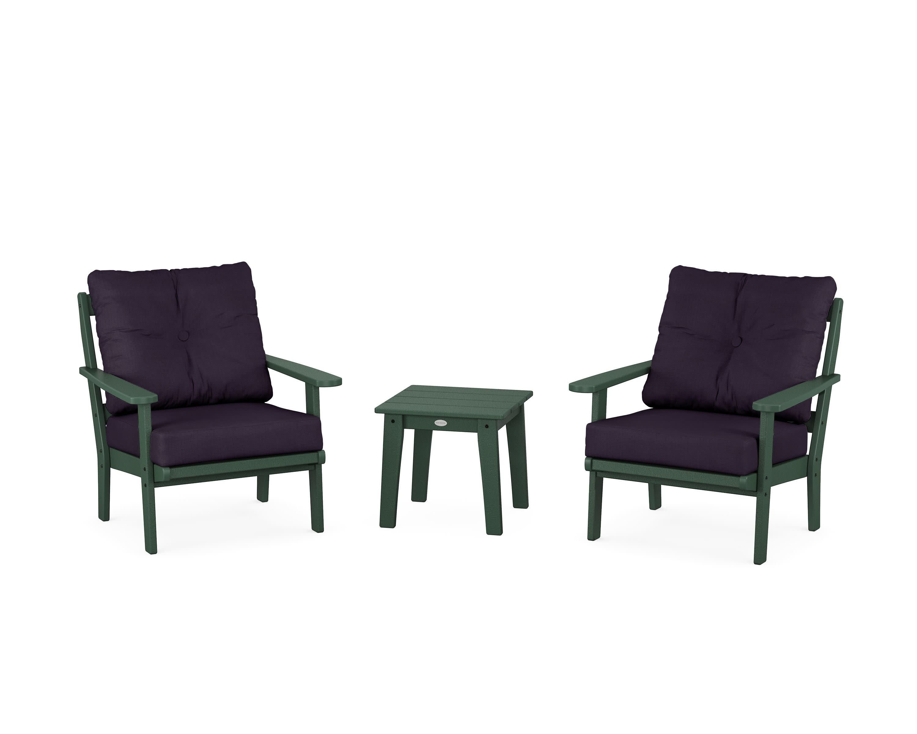 Mission 3-Piece Deep Seating Set in Green / Navy Linen