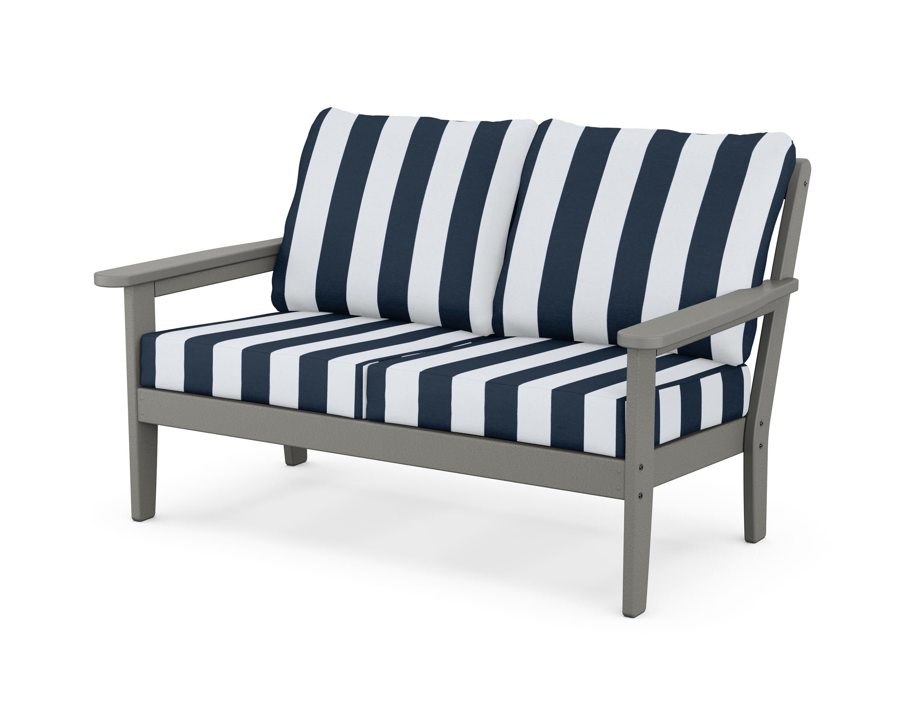 Cottage Deep Seating Loveseat in Slate Grey / Cabana Stripe Marine Indigo