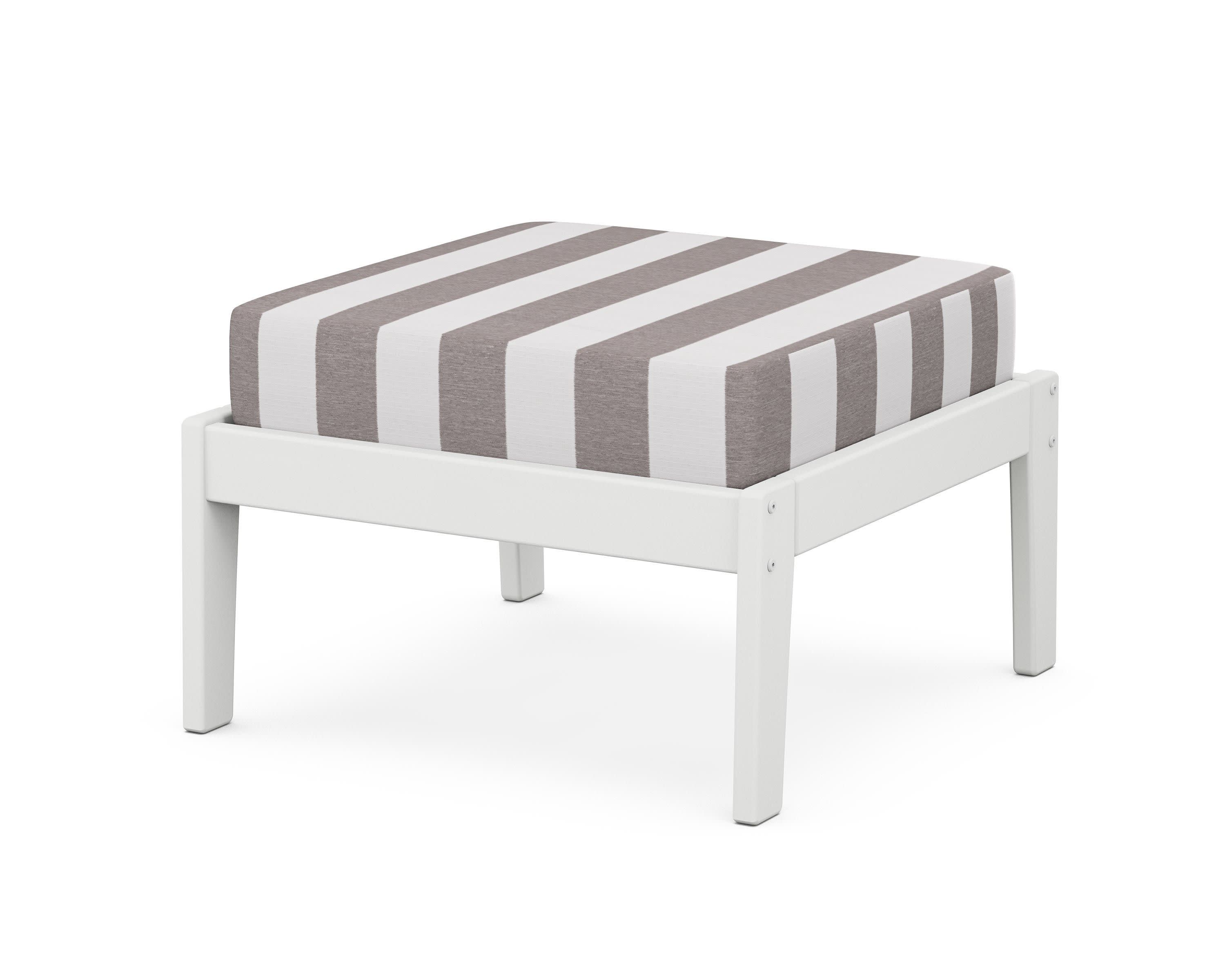 Deep Seating Ottoman in White / Cabana Stripe Grey Mist