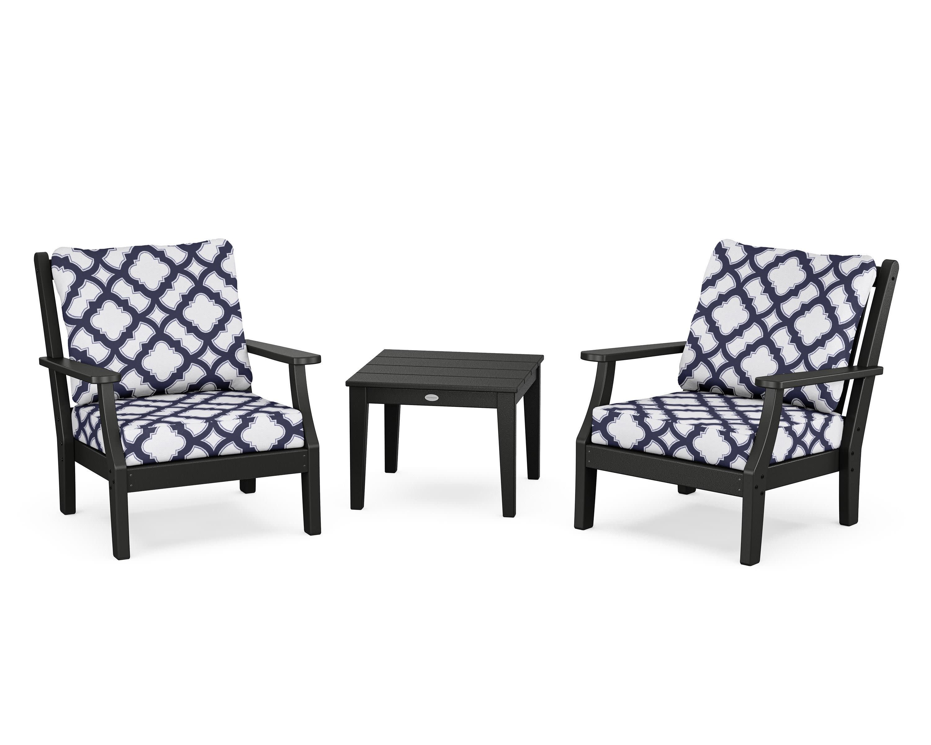Wovendale 3-Piece Deep Seating Set in Black / Trellis Navy