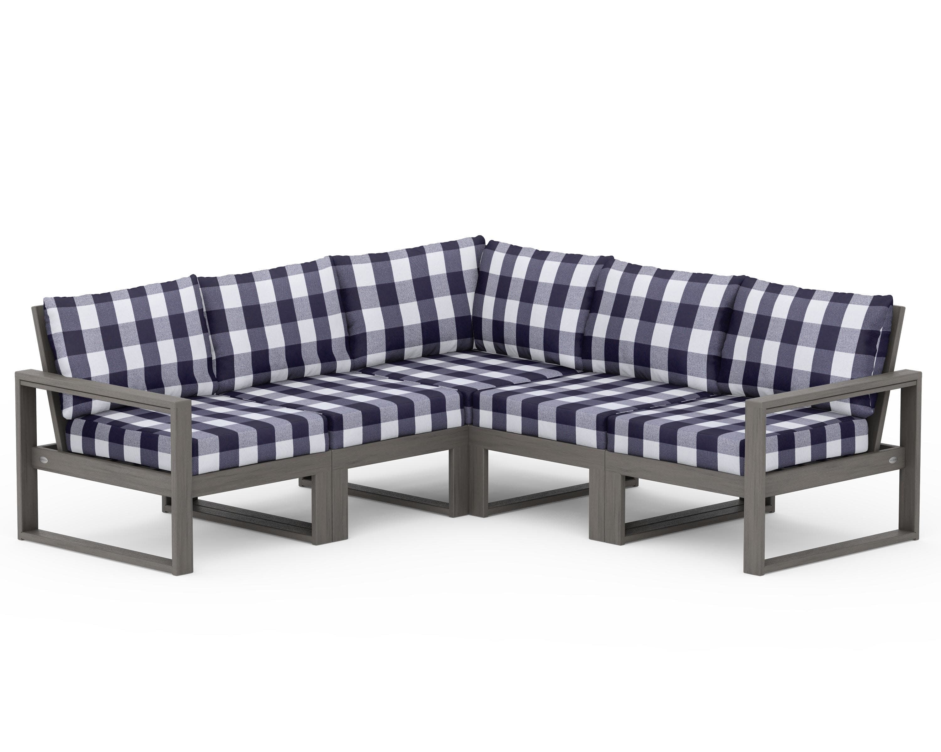 EDGE 5-Piece Modular Deep Seating Set in Driftwood / Buffalo Plaid Navy