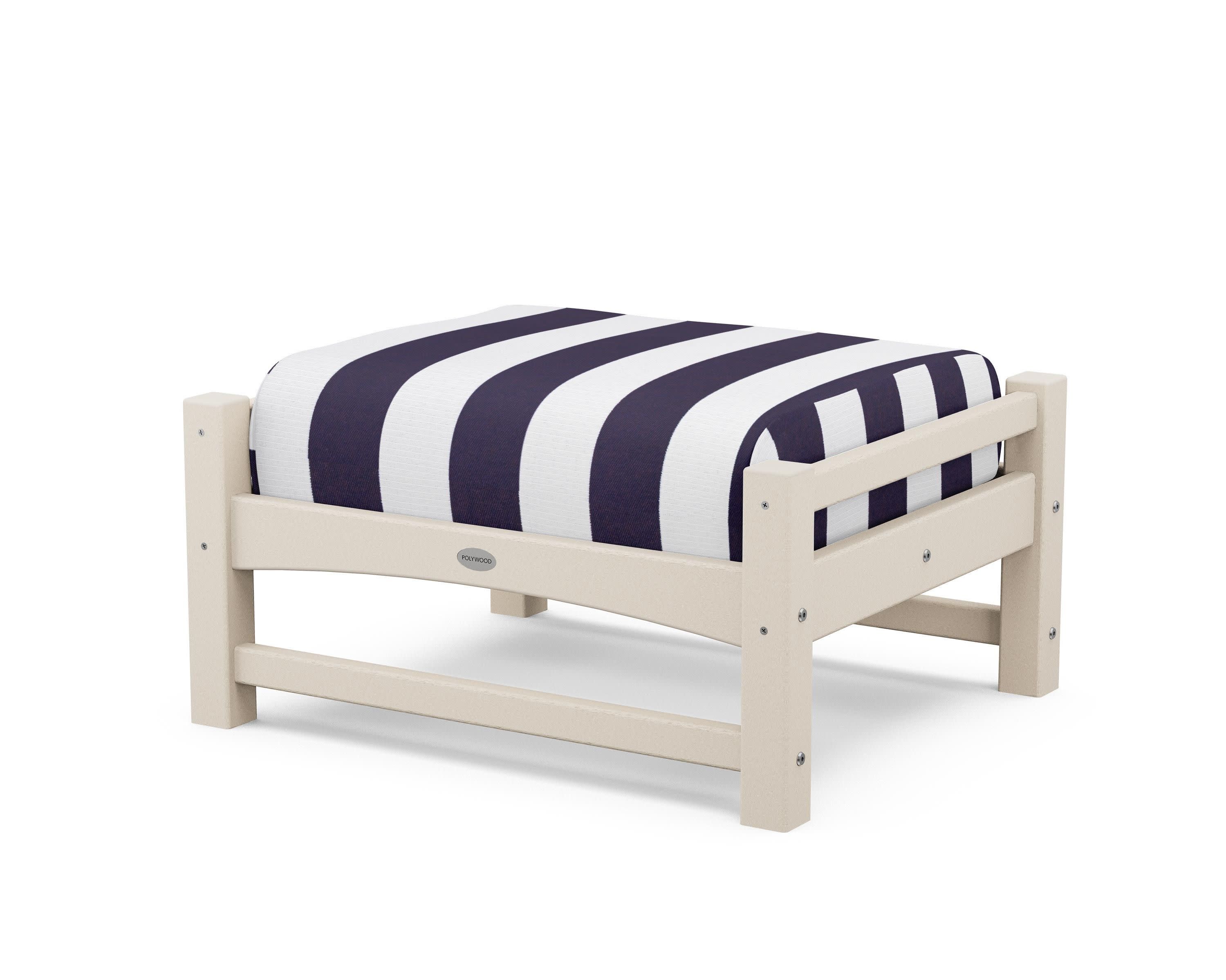 Club Ottoman in Sand / Cabana Stripe Navy