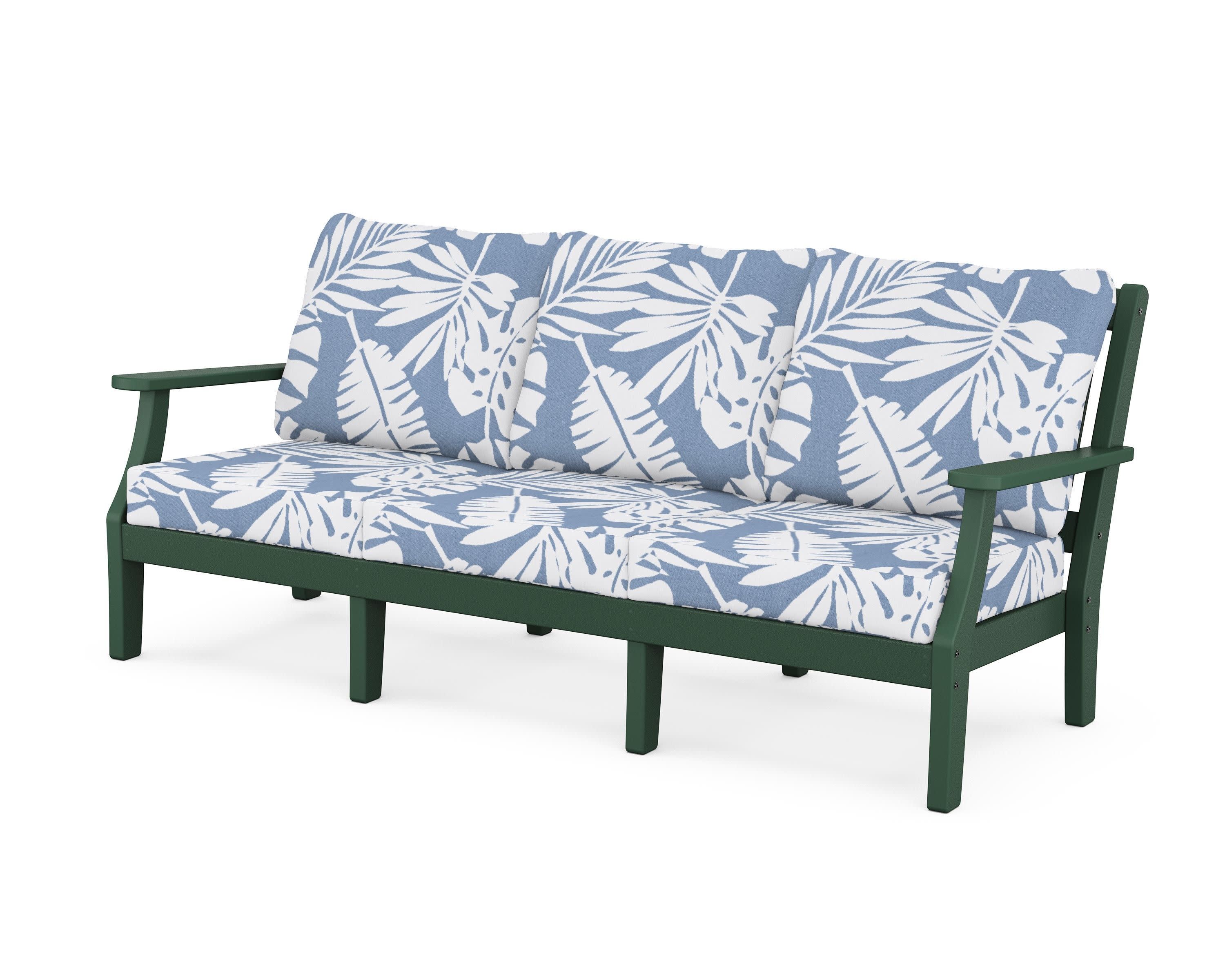 Chinoiserie Deep Seating Sofa in Green / Leaf Sky Blue