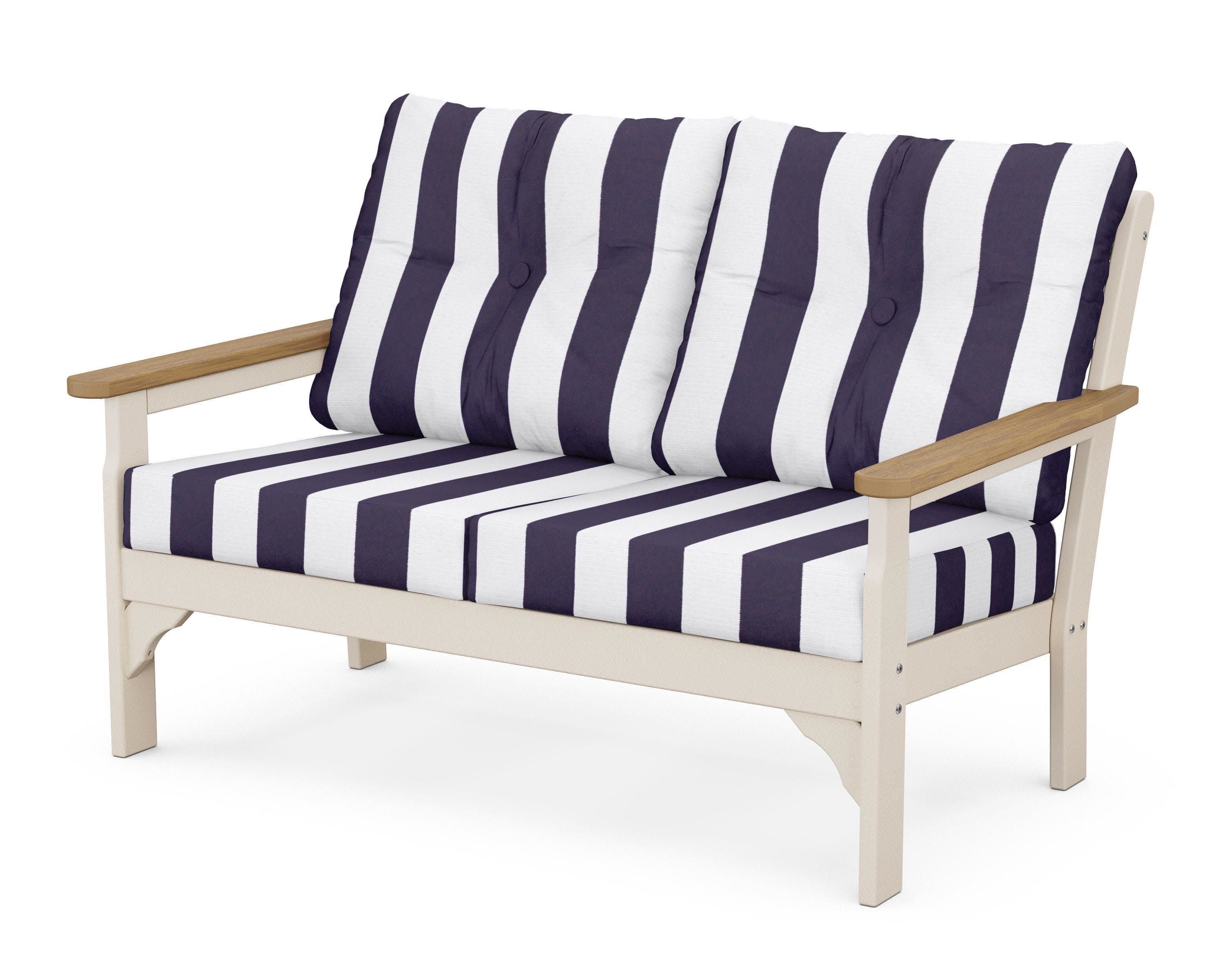 Vineyard Deep Seating Loveseat in Sand / Natural / Cabana Stripe Navy