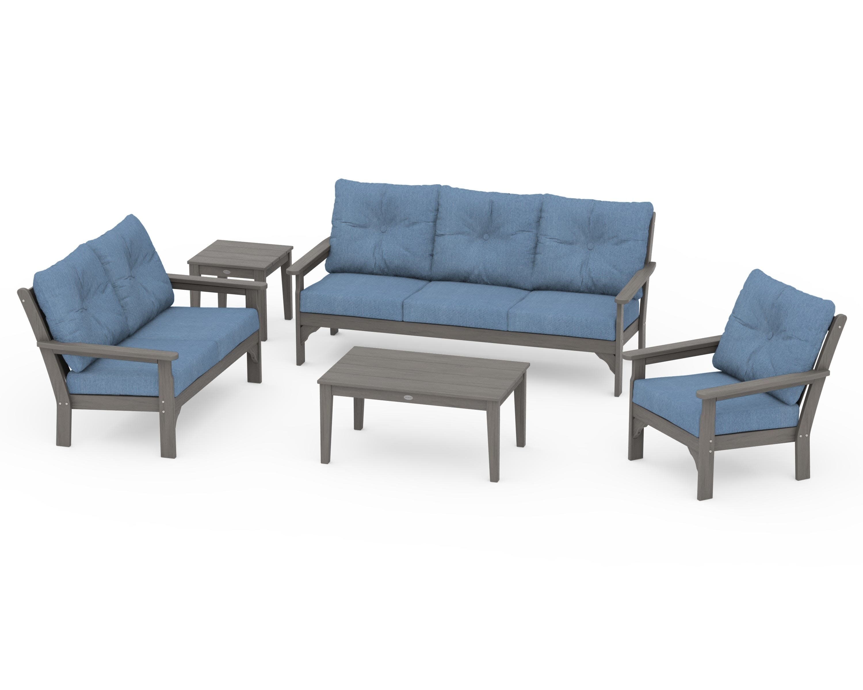 Vineyard 5 Piece Deep Seating Set in Driftwood / Sky Blue